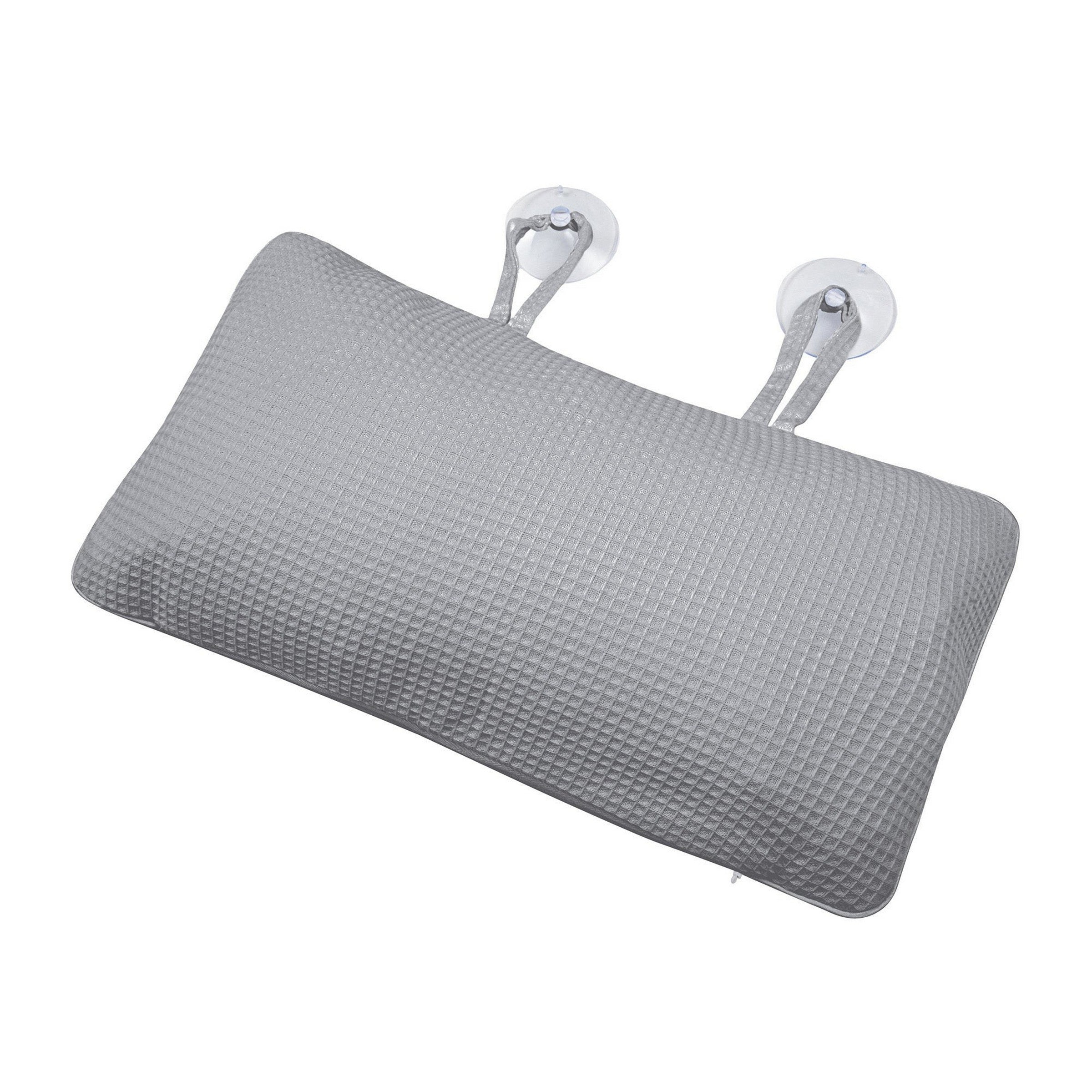 Woven Waffle Bath Pillow with Suction Cups - Light Grey 14x8in