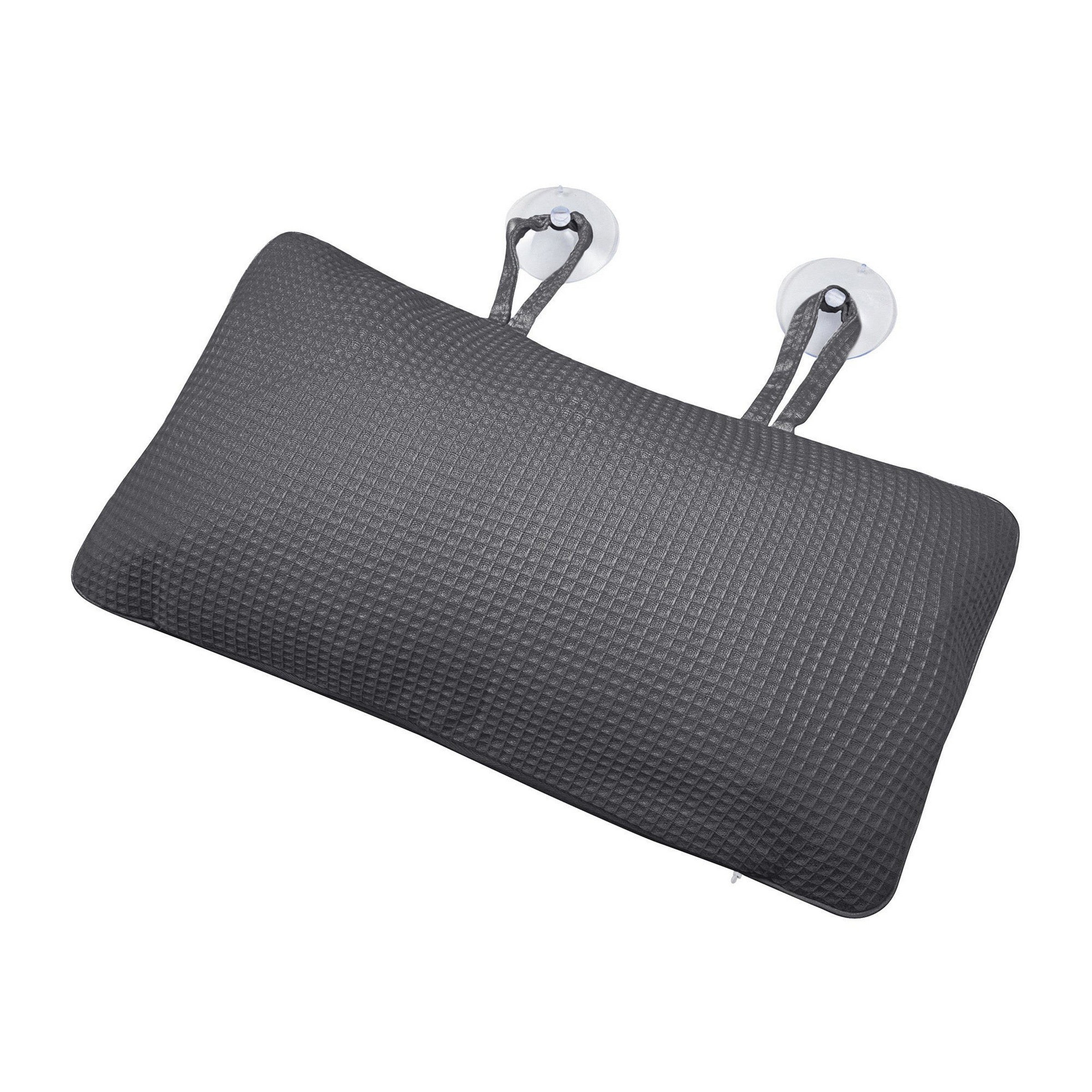 Woven Waffle Bath Pillow with Suction Cups - Charcoal 14x8in
