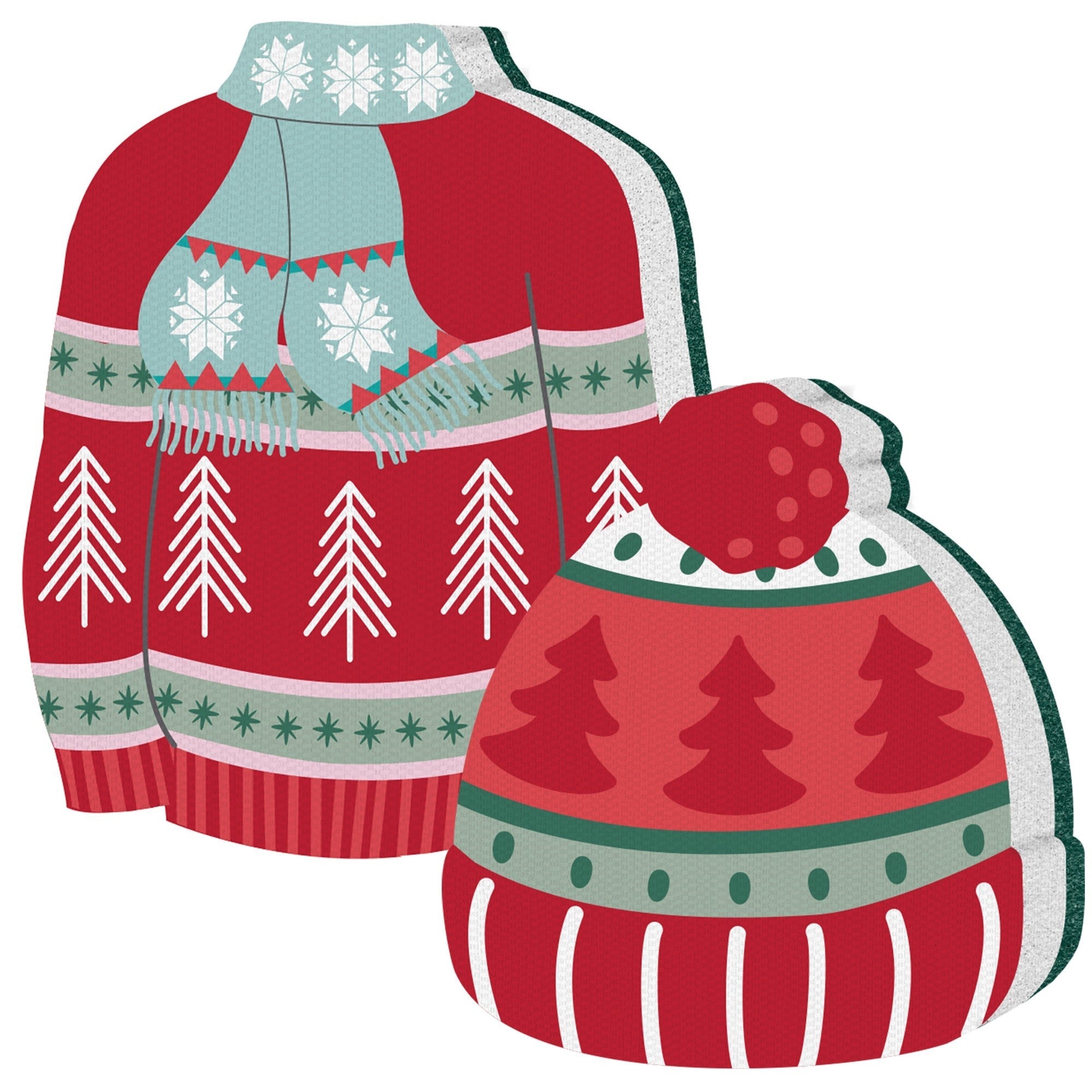 Christmas 2 Kitchen Sponges Hat and Sweater Shaped - 100% Polyester 4in (10cm)