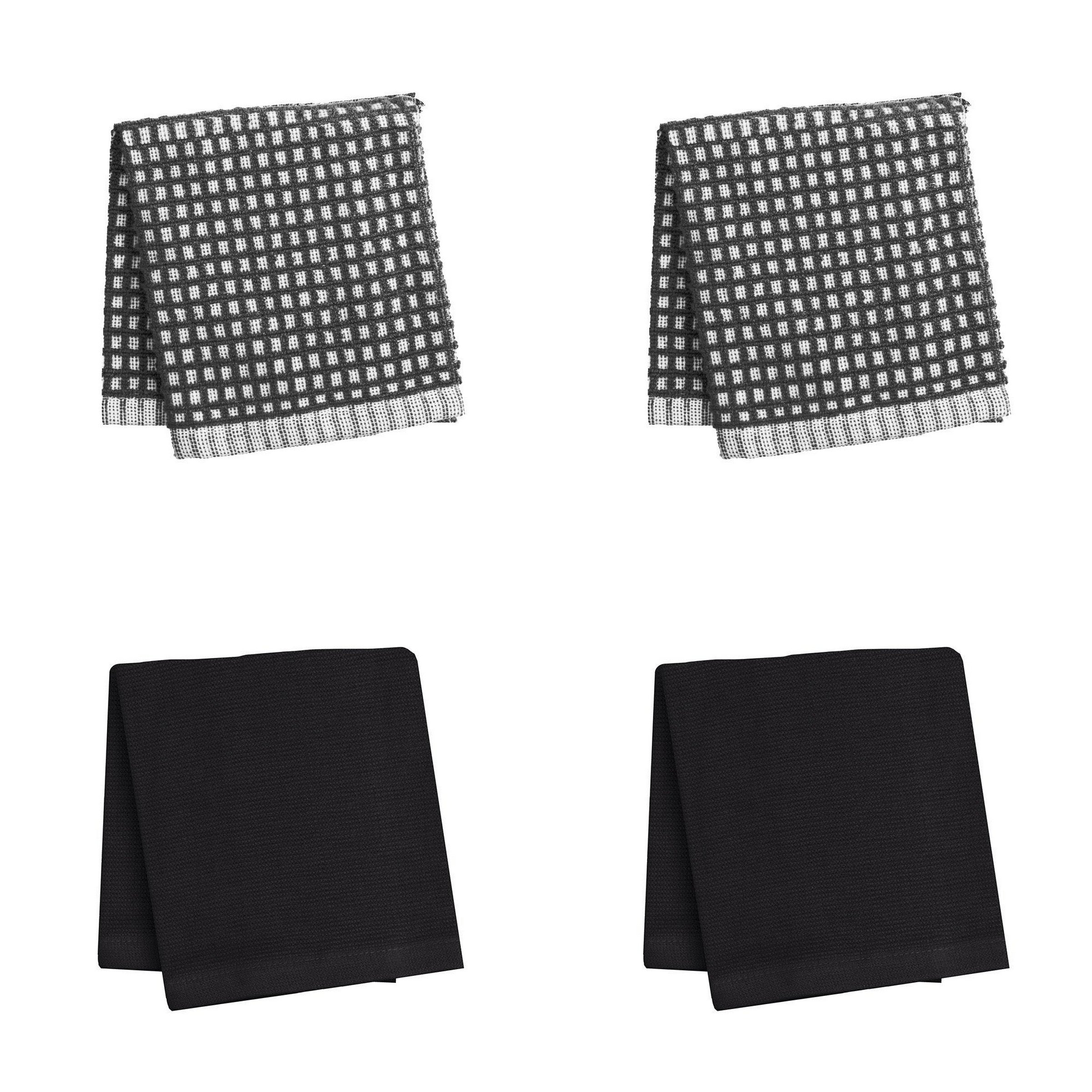 4 Woven Dishcloths 100% Cotton - Black 12x12in