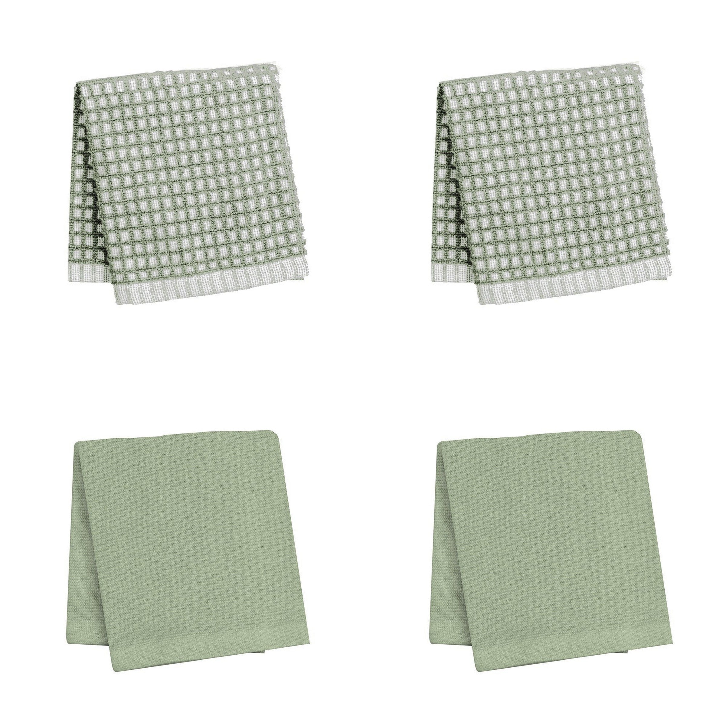 4 Woven Dishcloths 100% Cotton - Sage 12x12in