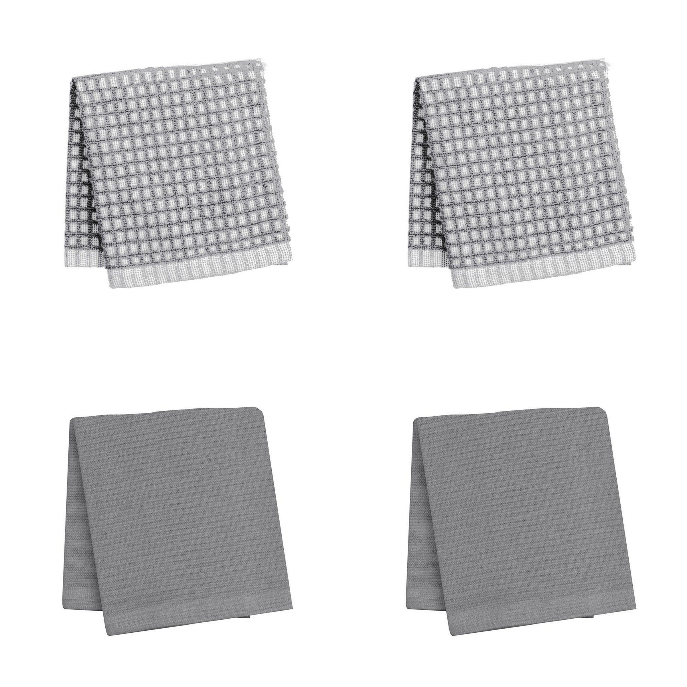 4 Woven Dishcloths 100% Cotton - Grey 12x12in