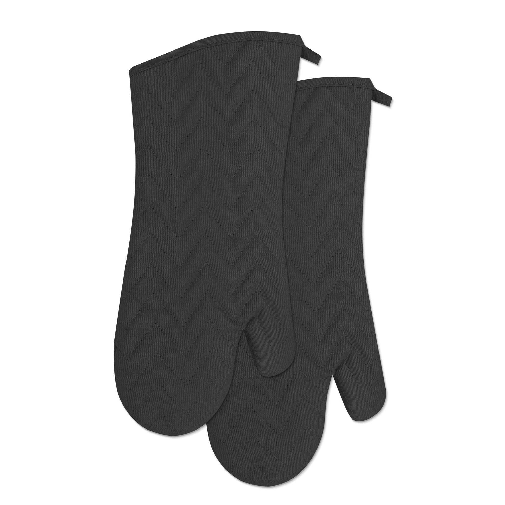 2 Black Woven Oven Mitts 100% Cotton 7x14in