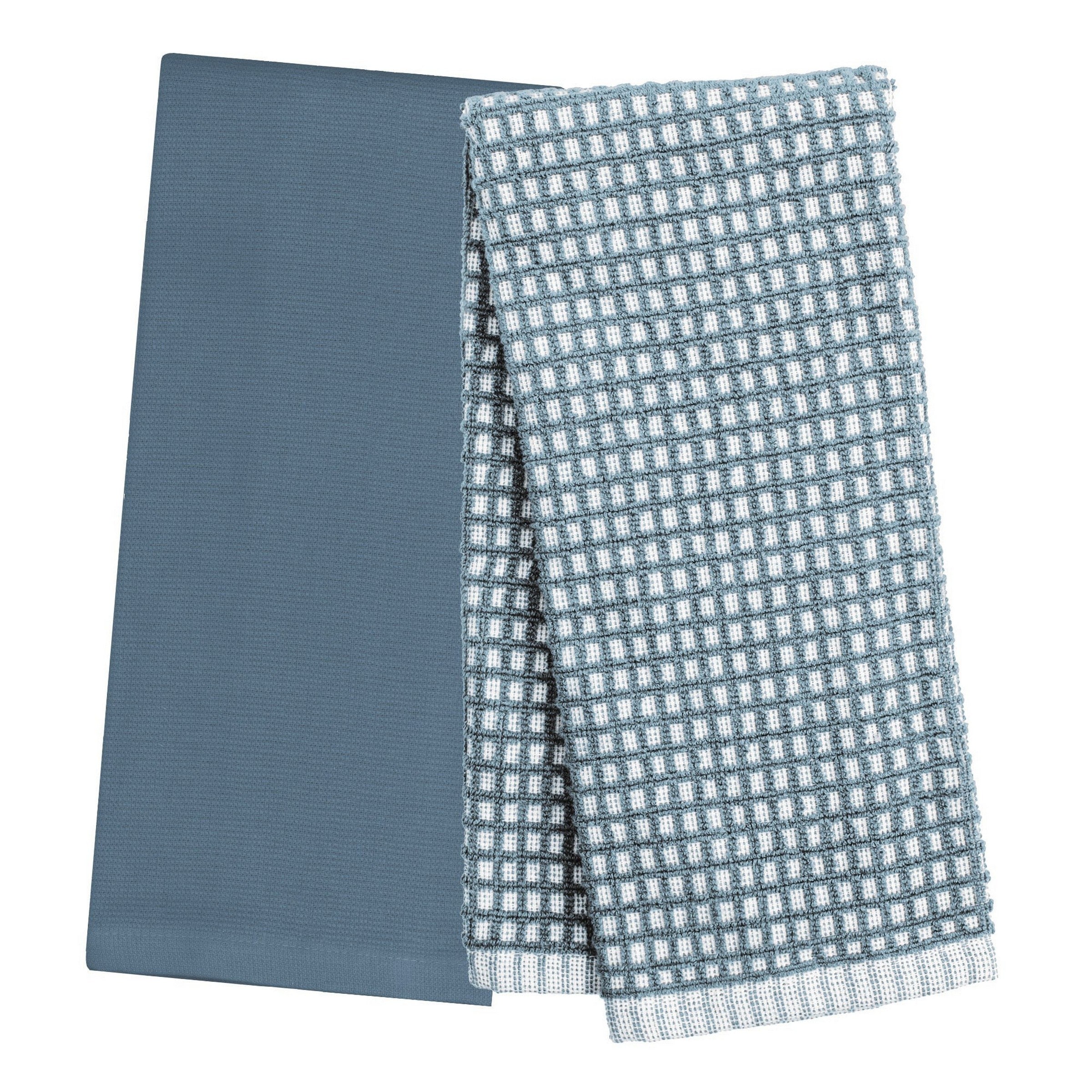 2 Woven Terry Kitchen Towels 100% Cotton - Denim 16x24in