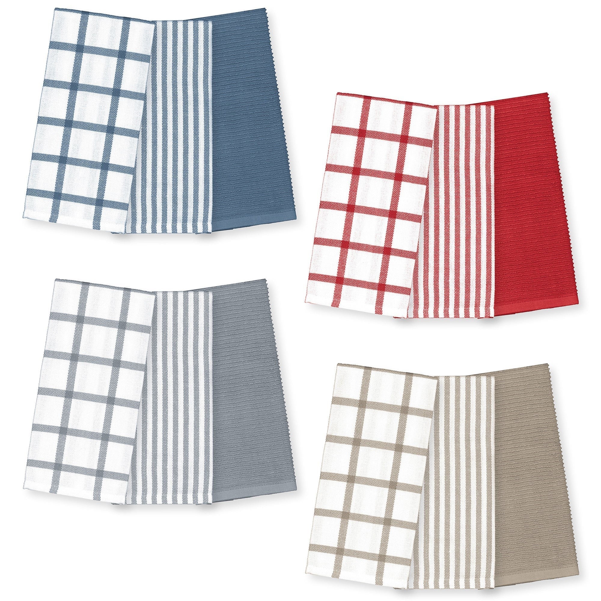 3 Woven Kitchen Towels 100% Cotton 18x28in VRT