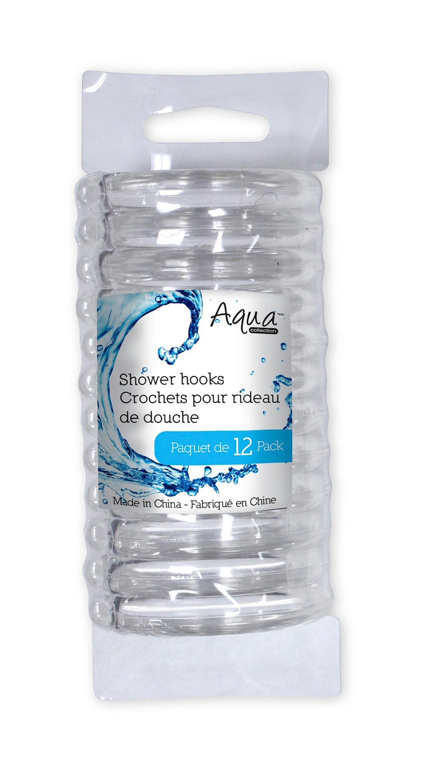 12 Clear Plastic Shower Curtain Hooks 2.25in dia.
