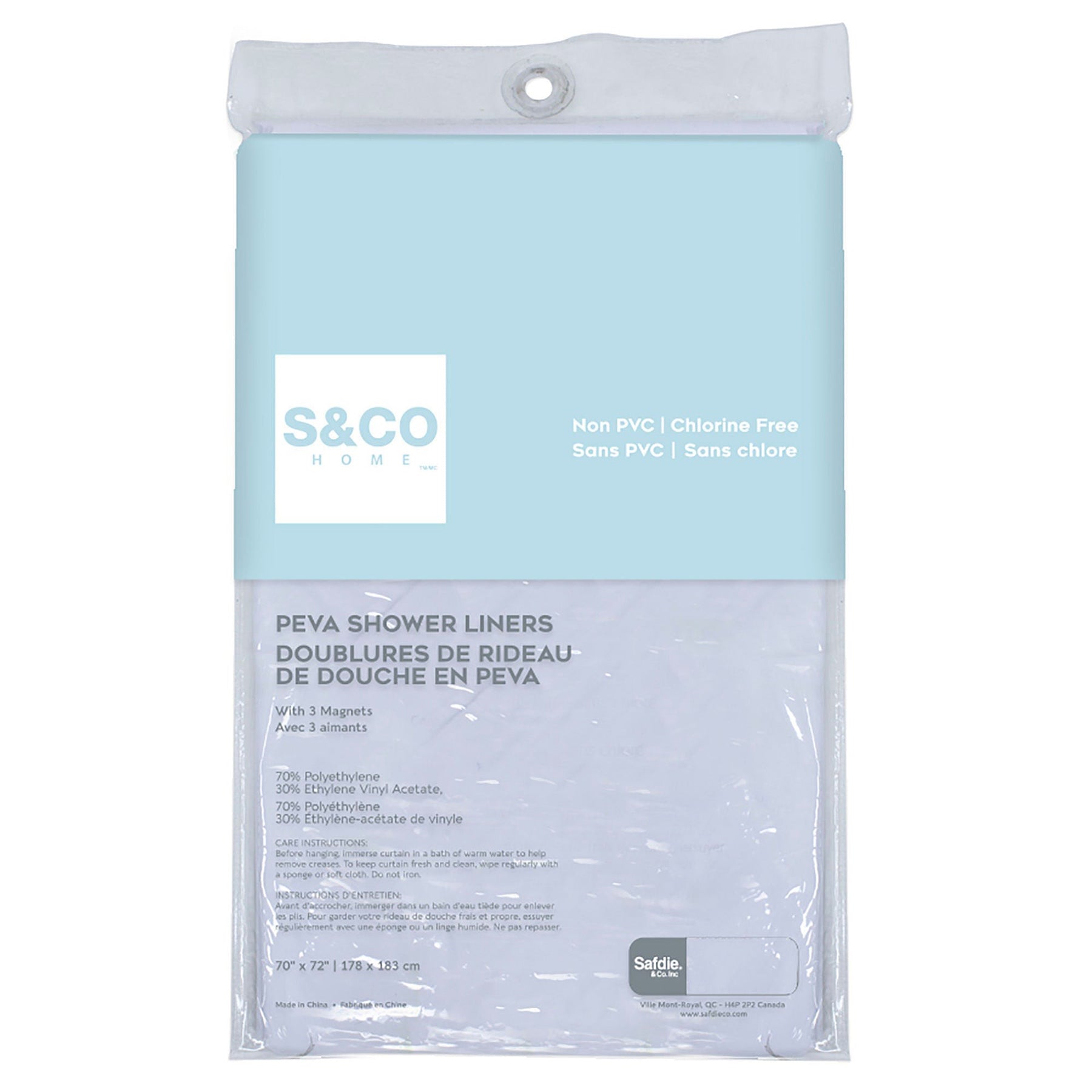 Peva Shower Curtain Liner with 3 Magnets - White 70x72in