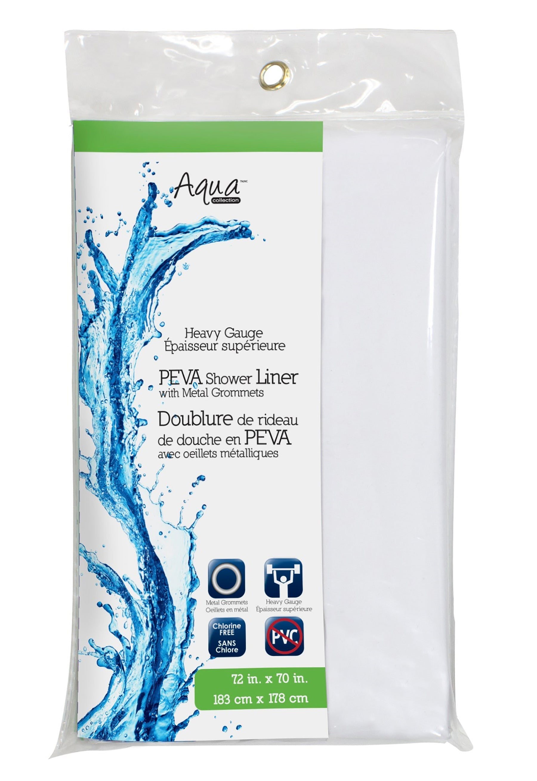 Peva Shower Curtain Liner with Metal Grommets - White 70x72in