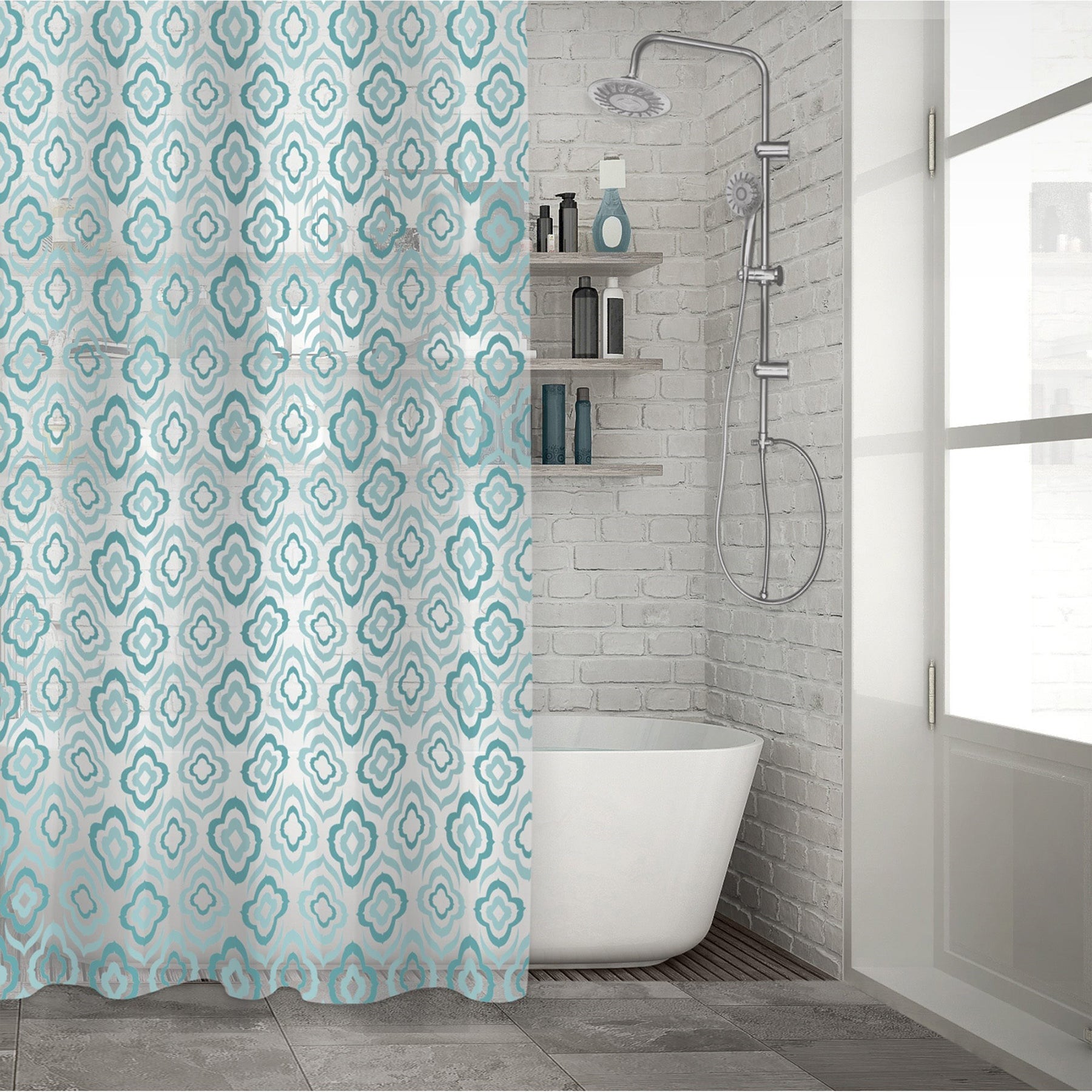 Peva Printed Shower Curtain with Metal Grommets - Aqua Flowers 70x72in