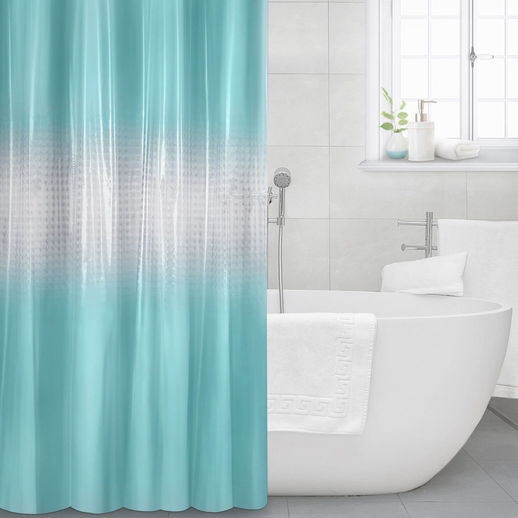 Printed Eva 3D Ombre Shower Curtain with Metal Grommets - Aqua 70x72in