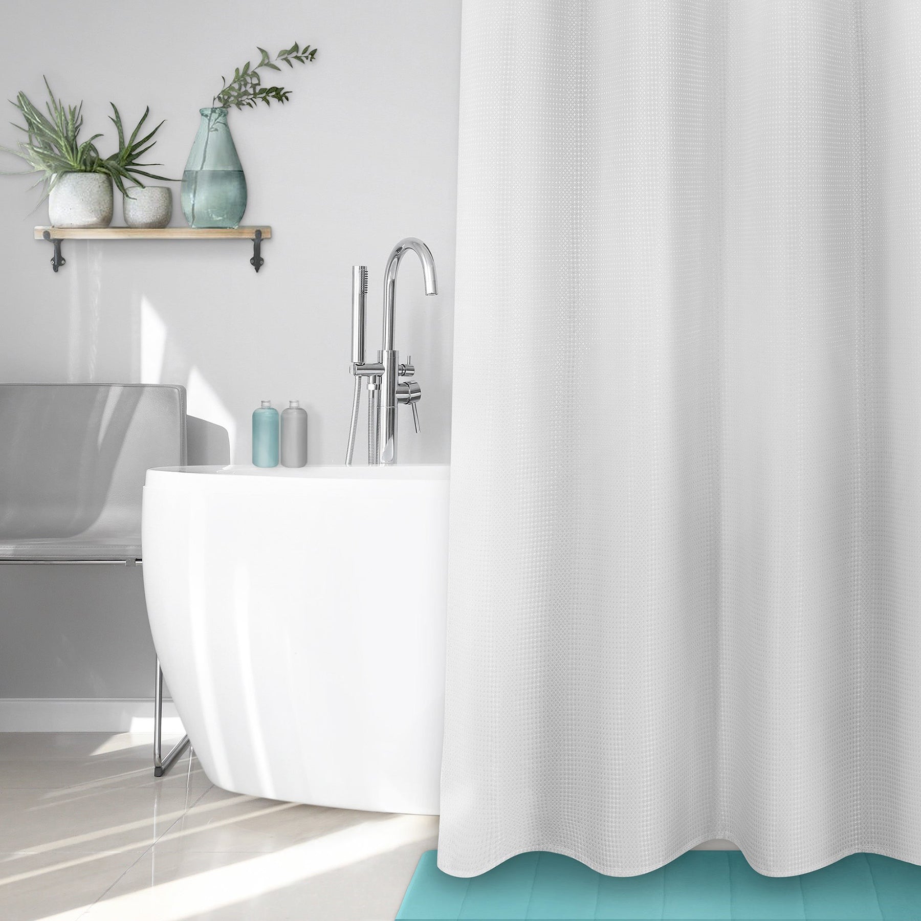 Textured Fabric Shower Curtain with Buttonholes 100% Polyester - White 70x72in