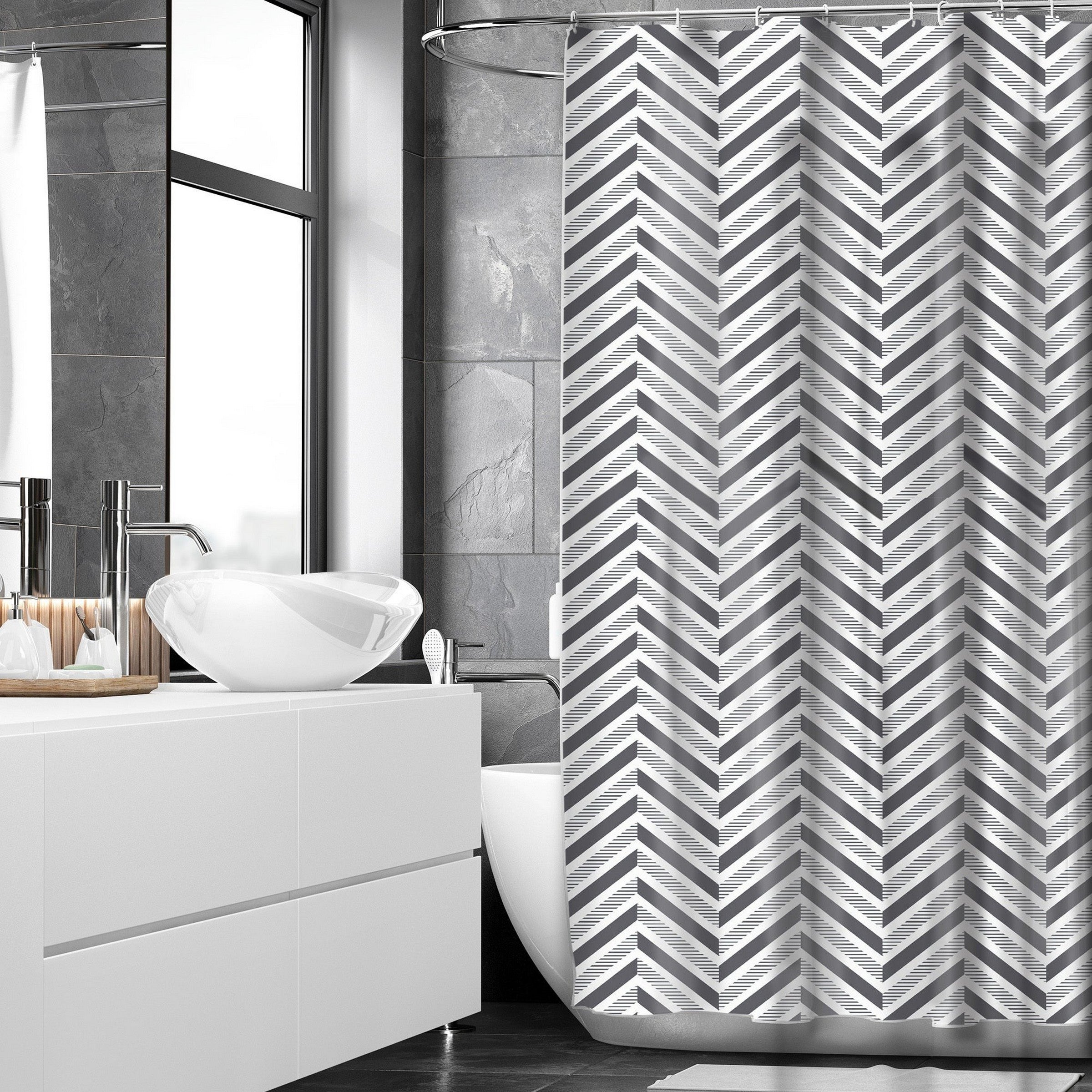 Woven Printed Shower Curtain 100% Polyester - Large Chevrons 70x72in