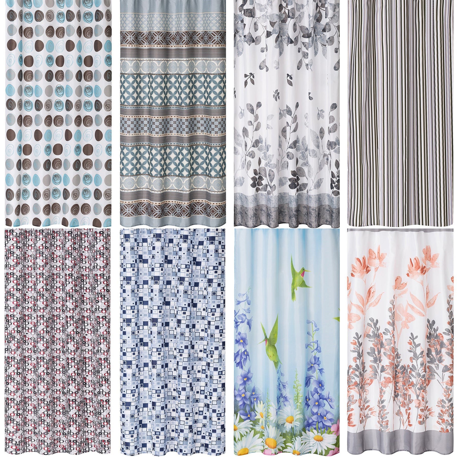 Printed Fabric Shower Curtain with 12 Hooks 100% Polyester 70x72in  VRT