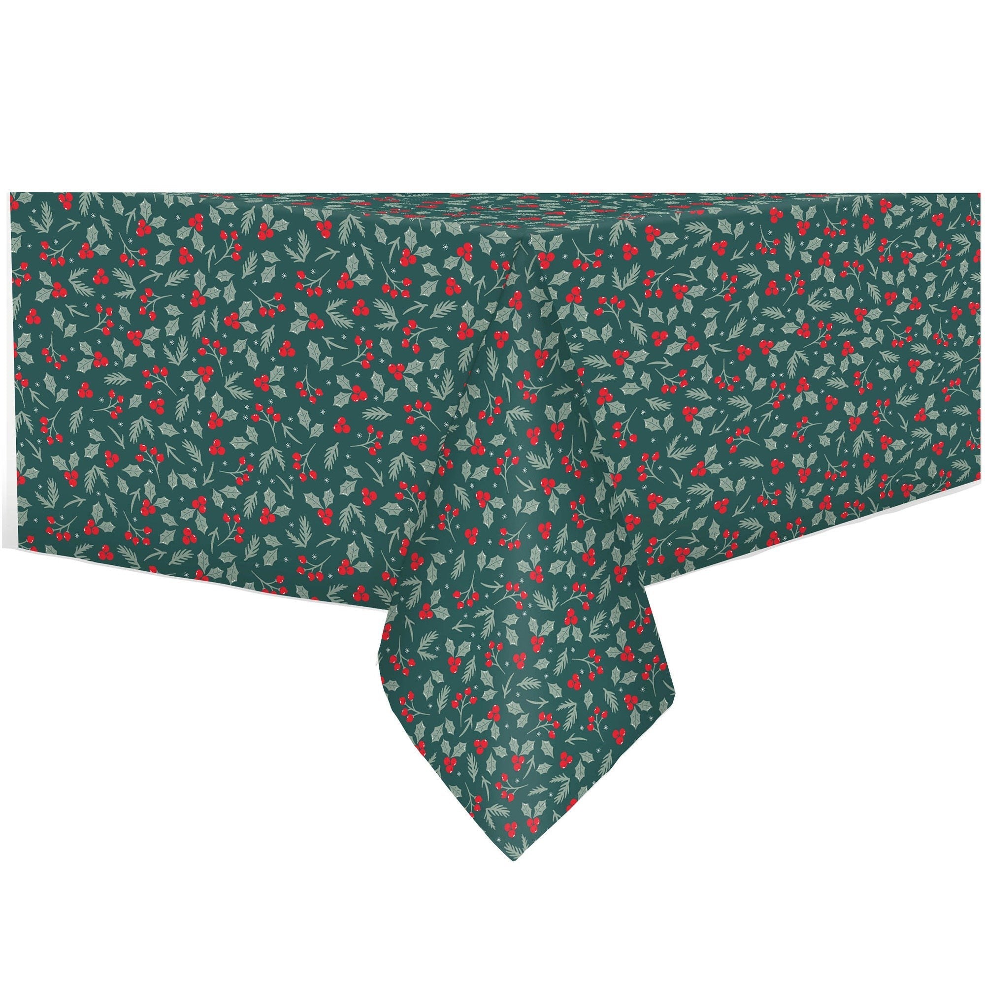 Christmas Flannel Back Printed Peva Holly Tablecolth 60x84in (152x213cm)