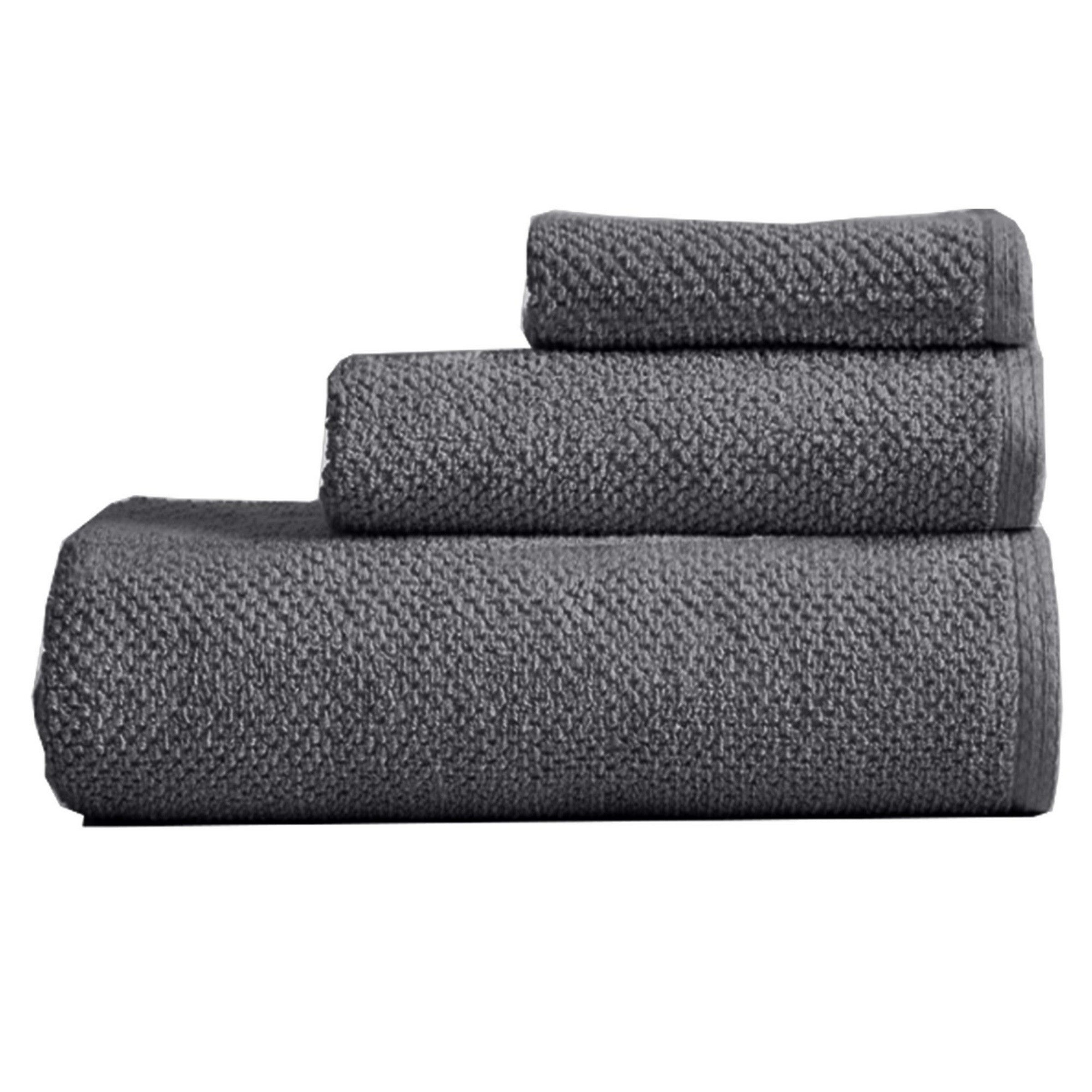 Woven Popcorn Towel Set  3pcs 100% Cotton - Charcoal