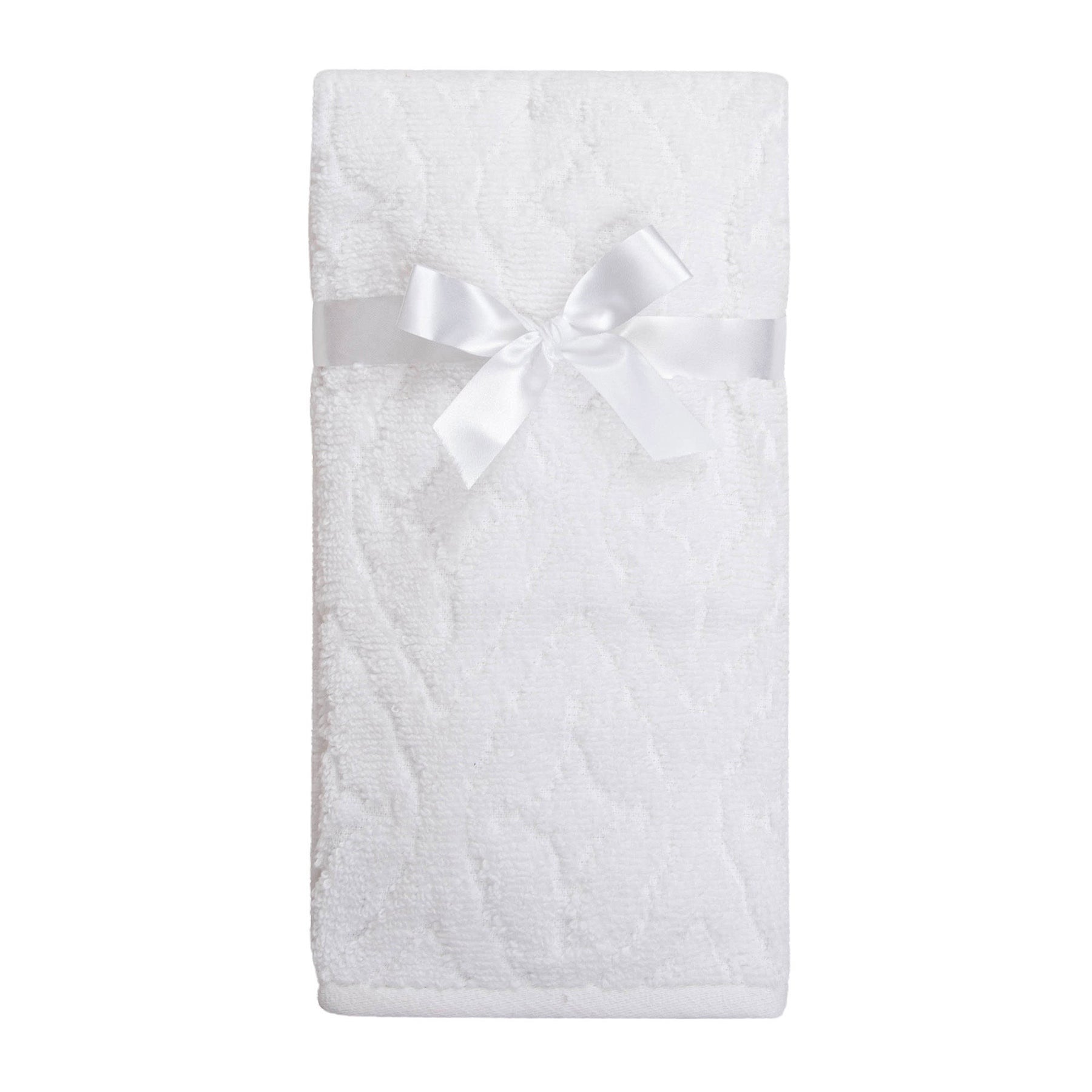 2 Woven Terry Textured Hand Towels 100% Cotton - White 16x24in