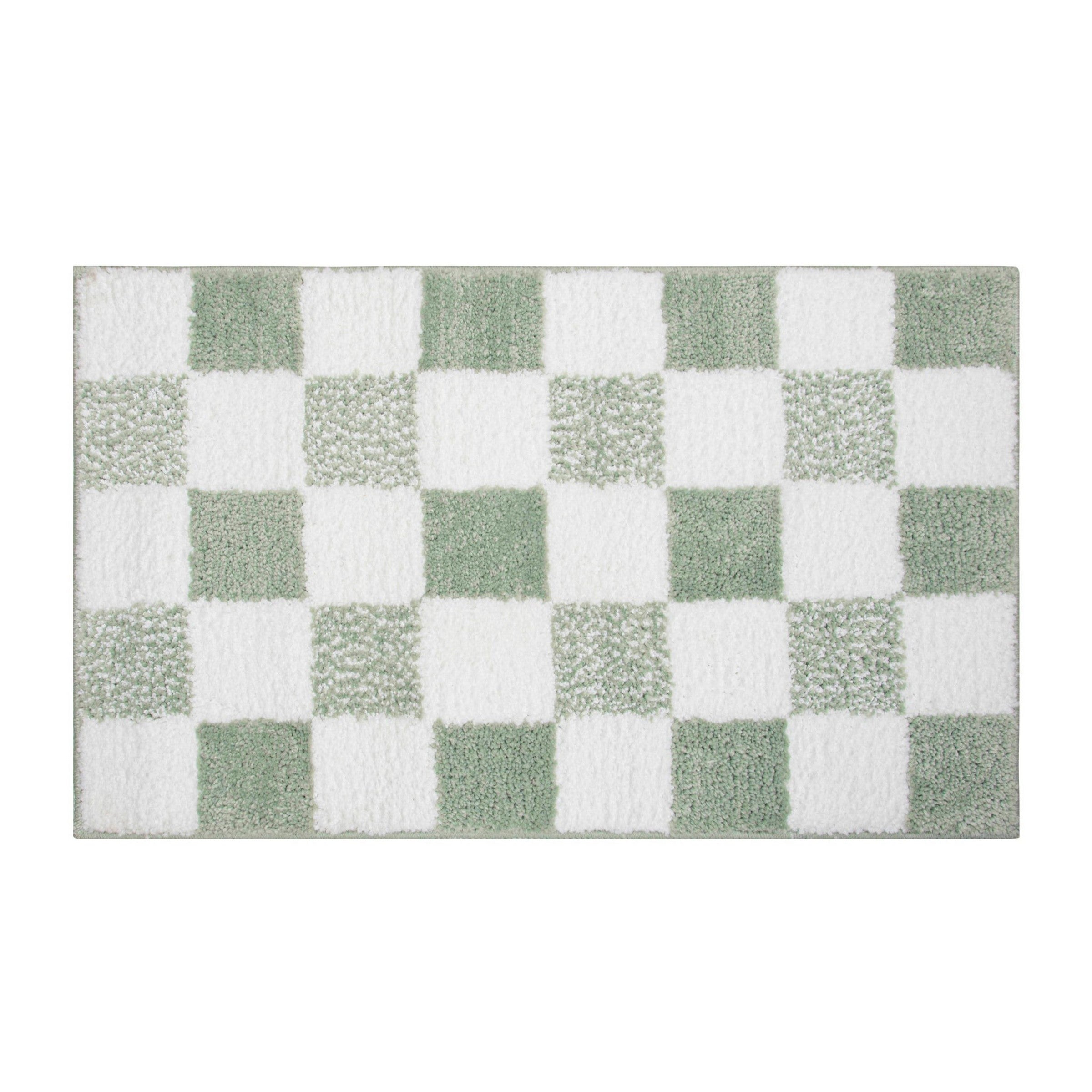 Woven Checker Bath Mat 100% Polyester/Back 100% Rubber - Sage 18x30in