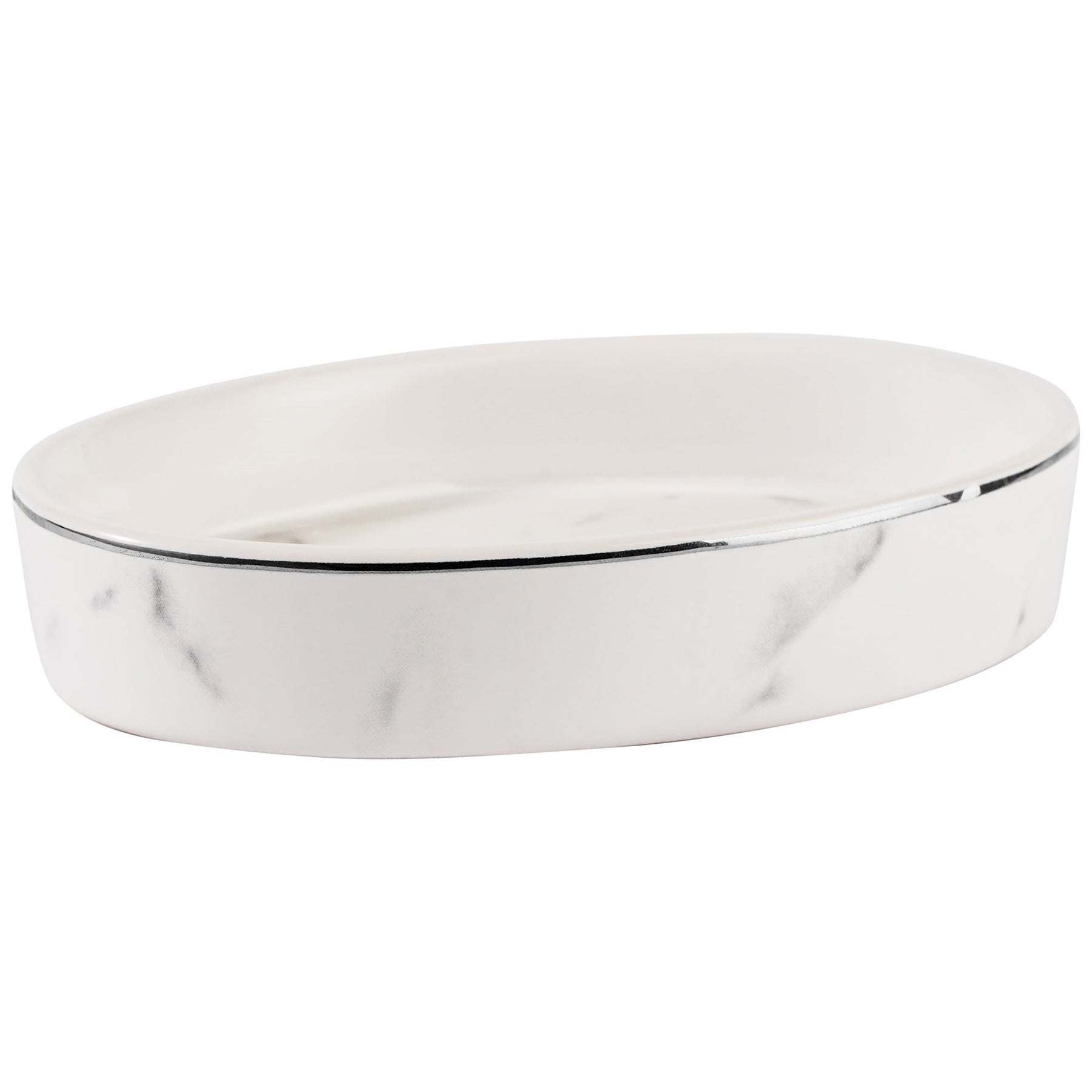 Marble Silver Rim Ceramic Soap Dish - White 5x3.4x1in