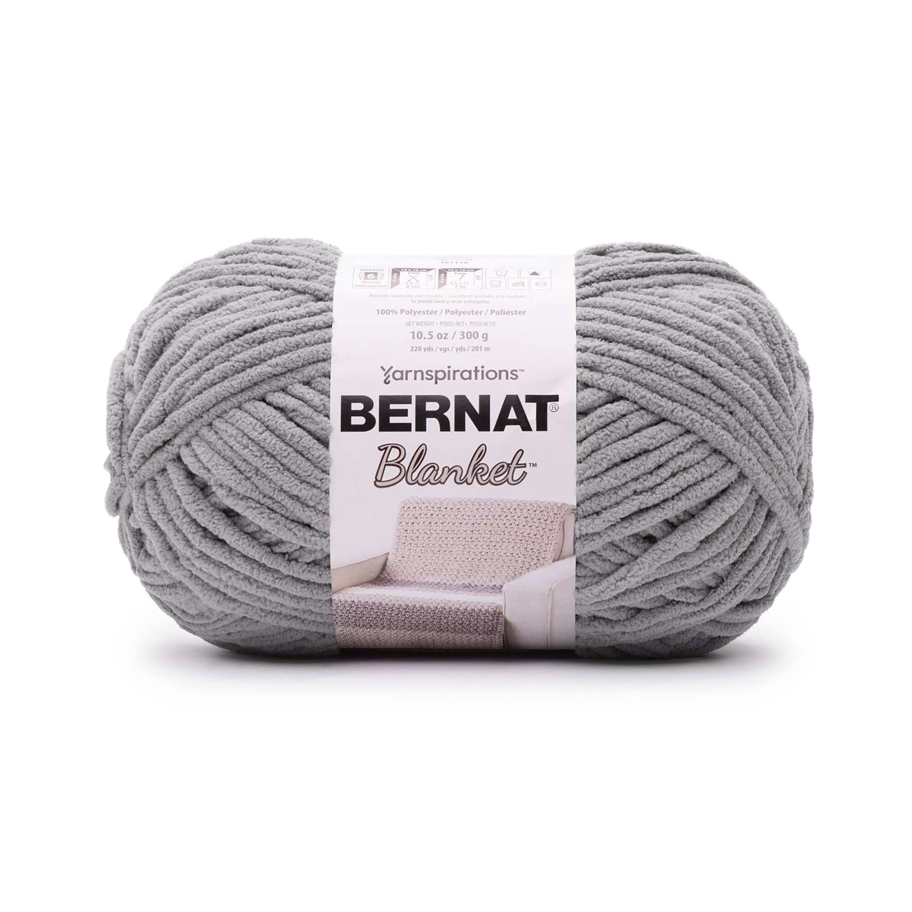 Bernat Blanket Yarn Vapor Grey - 100% Polyester - Super Bulky 6  220yds (201m)