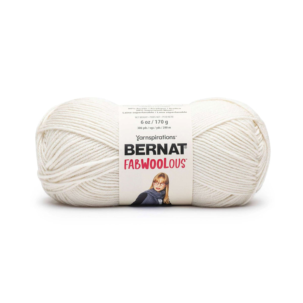 Bernat Fabwoolous Yarn Cream - 80% Acrylic 20% Superwash Wool - Medium 4  306yds (280m)