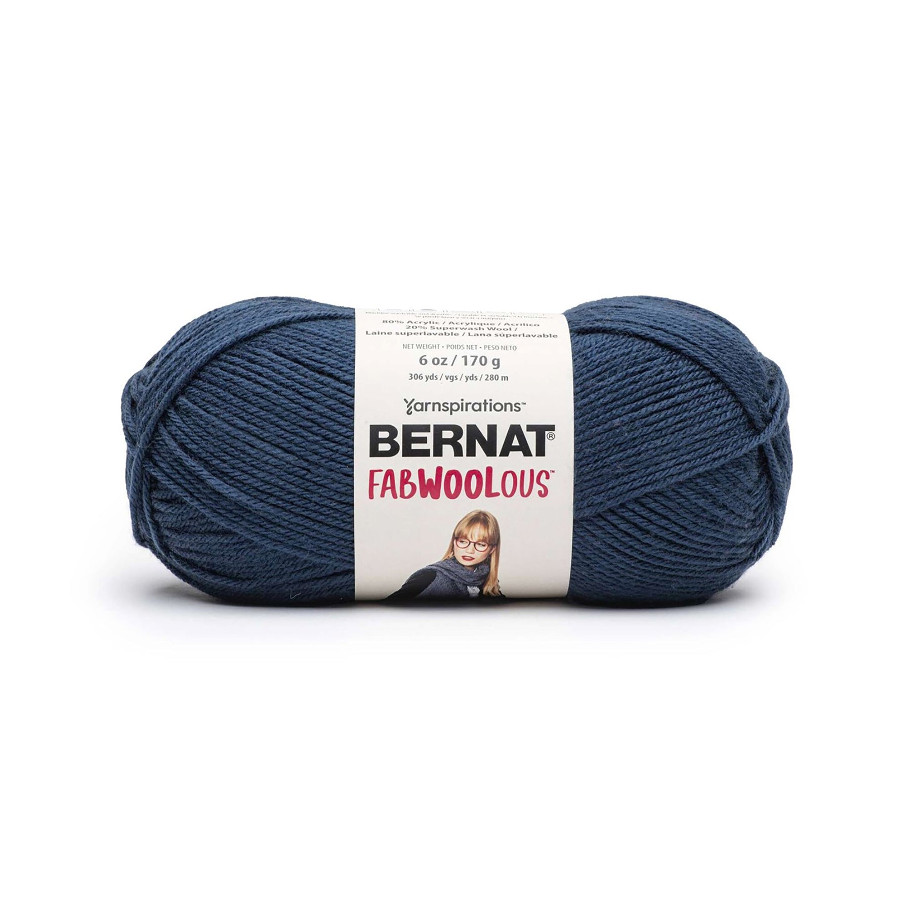 Bernat Fabwoolous Yarn Navy - 80% Acrylic 20% Superwash Wool - Medium 4  306yds (280m)