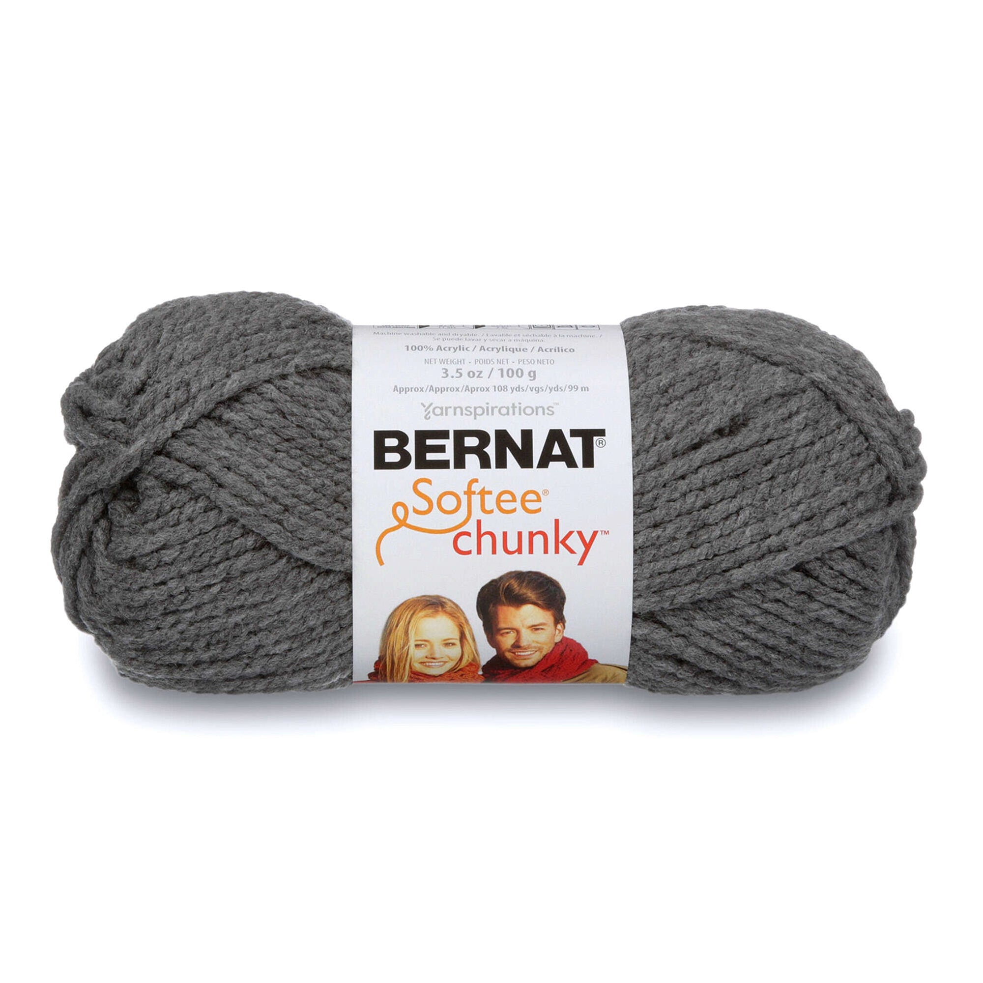 Bernat Softee Chunky Yarn True Grey - 100% Acrylic - Super Bulky 6 108yds (99m)