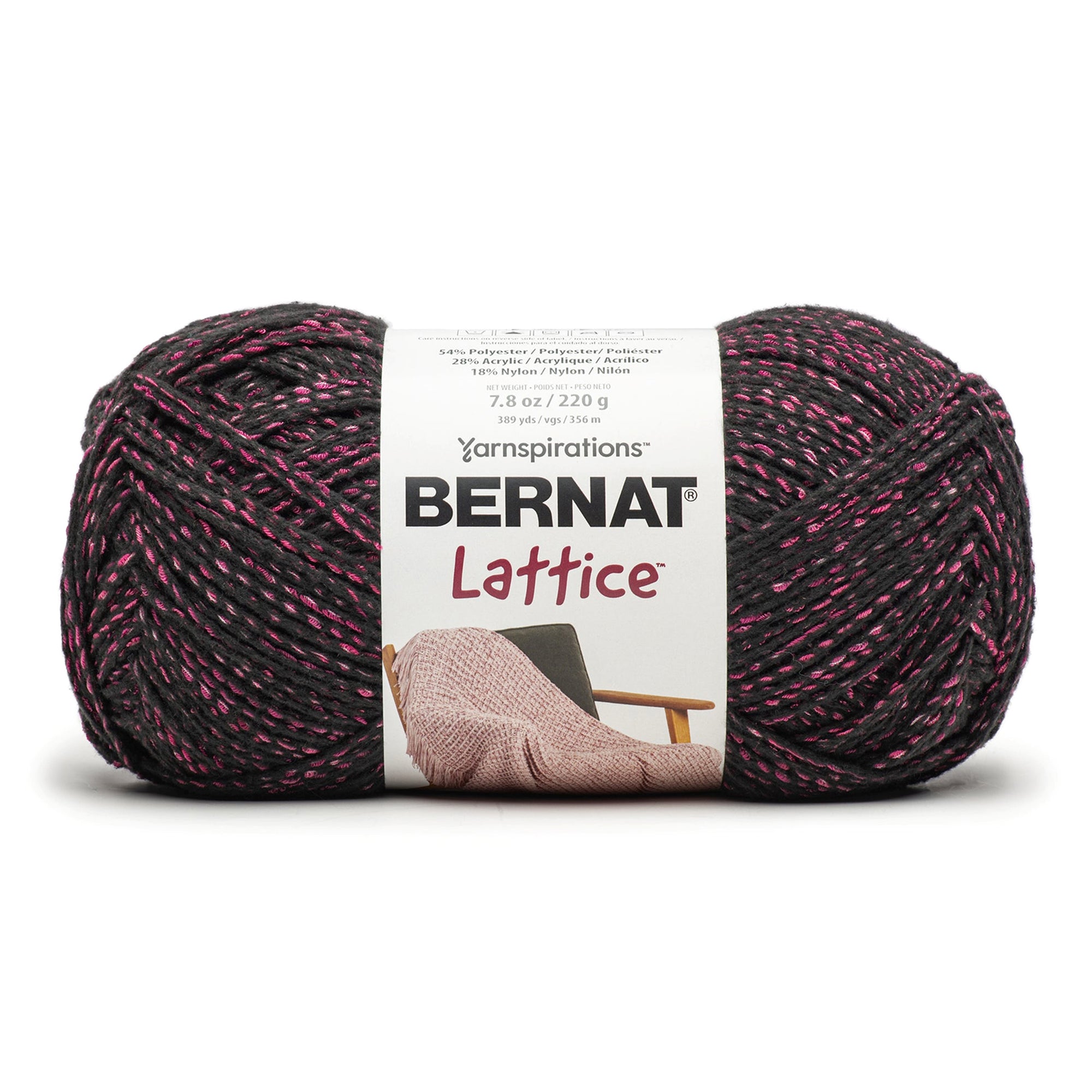 Bernat Lattice Yarn Fuchsia Fizz - 54% Polyester, 28% Acrylic, 18% Nylon - Medium 4 389yds (356m)