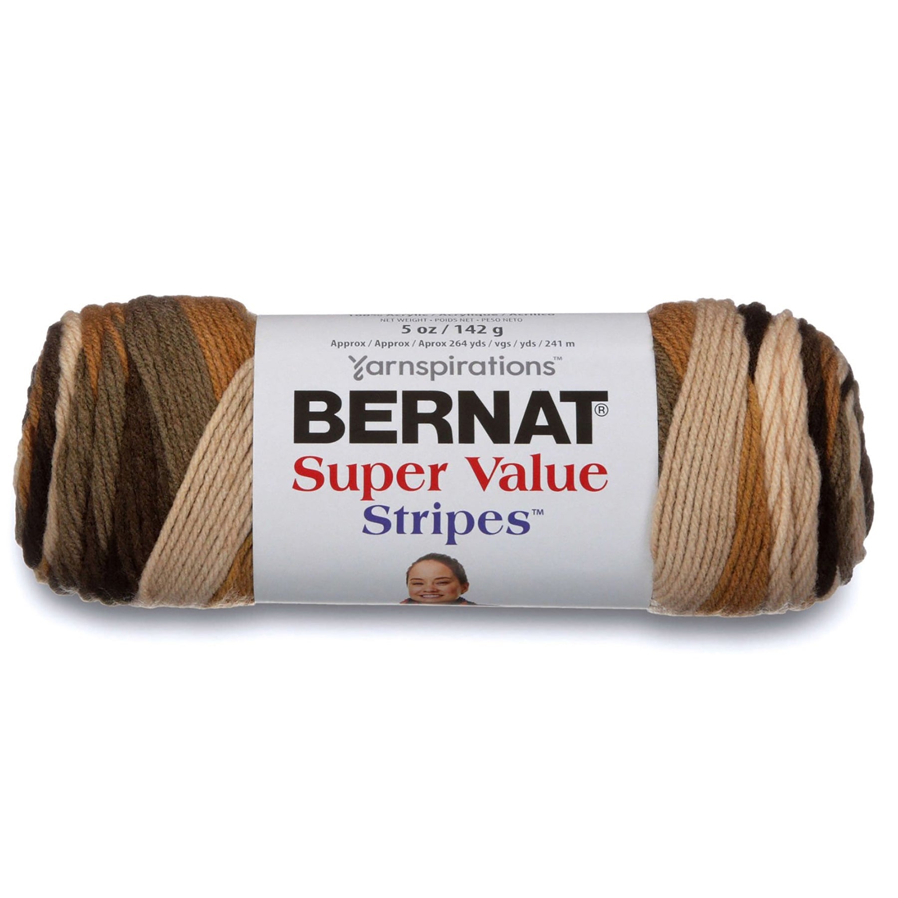 Bernat Super Value Stripes Yarn Beachwood - 100% Acrylic - Medium 4  264yds (241m)