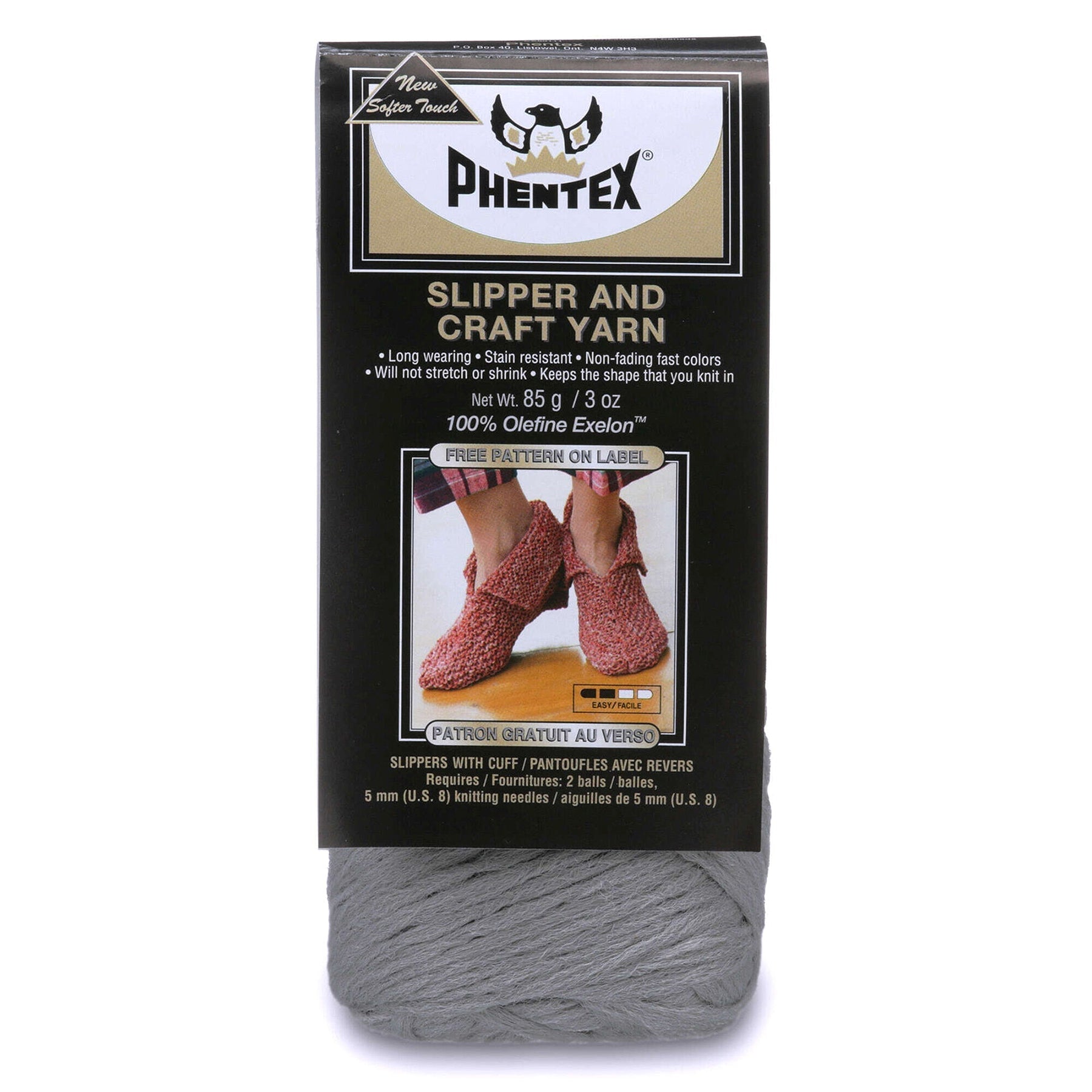 Phentex Slipper and Craft Yarn Pewter - 100% Olefin - Medium 4  164yds (150m)