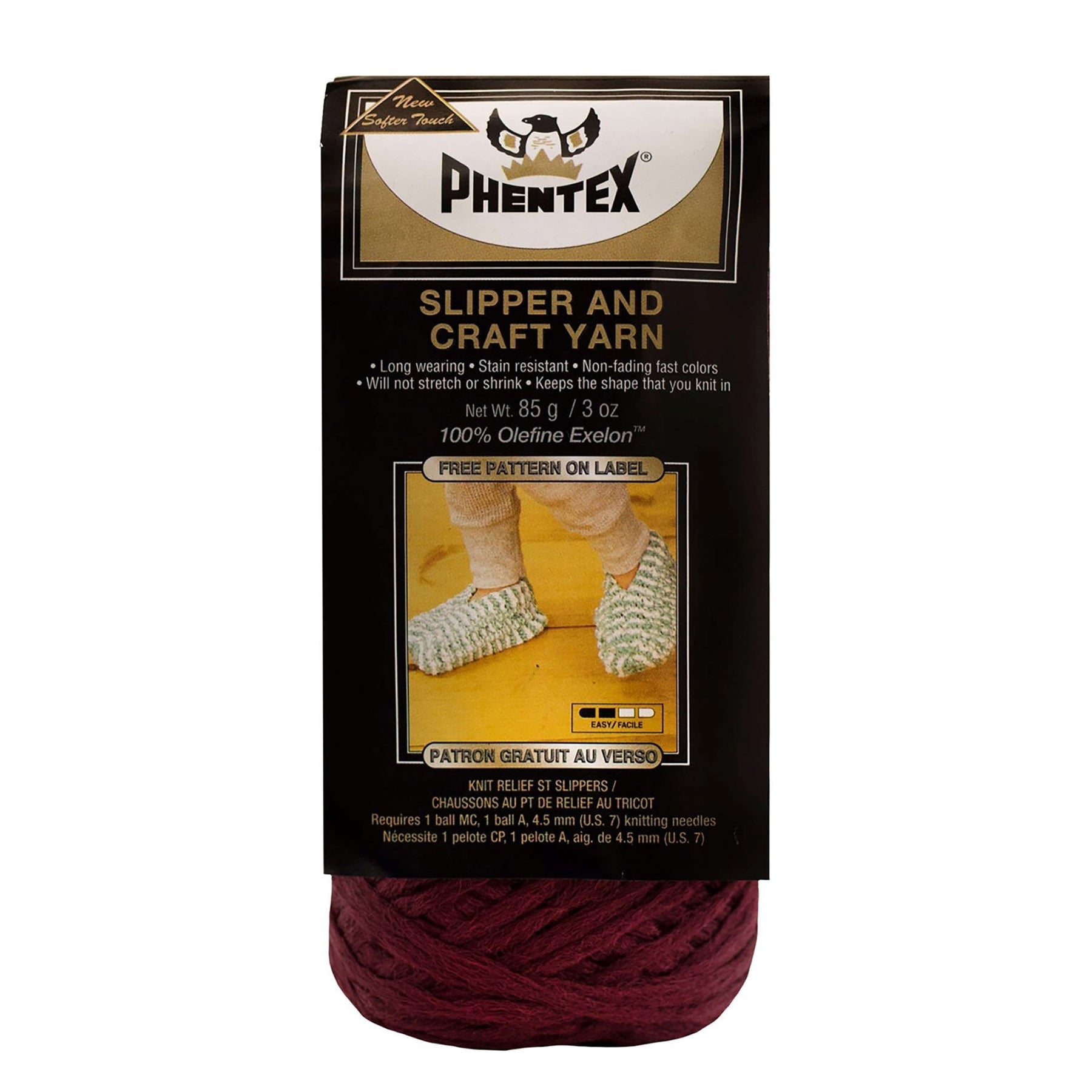 Phentex Slipper and Craft Yarn Burgundy - 100% Olefin - Medium 4  164yds (150m)
