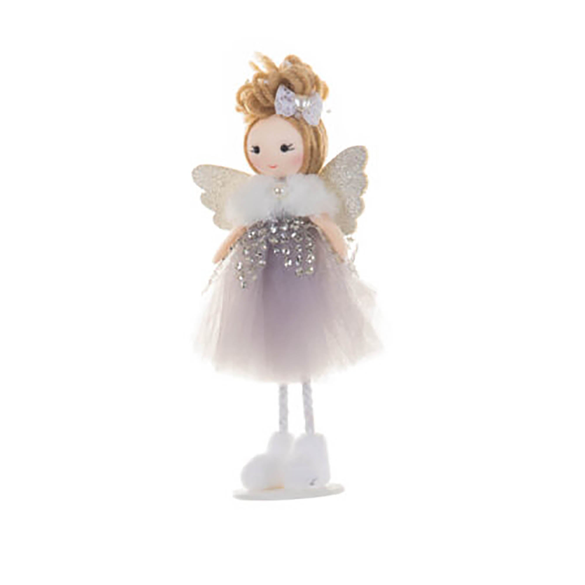Christmas Glittery Gray and Gold Immaculate Angel Ornament with Cherubic Bejeweled 8in