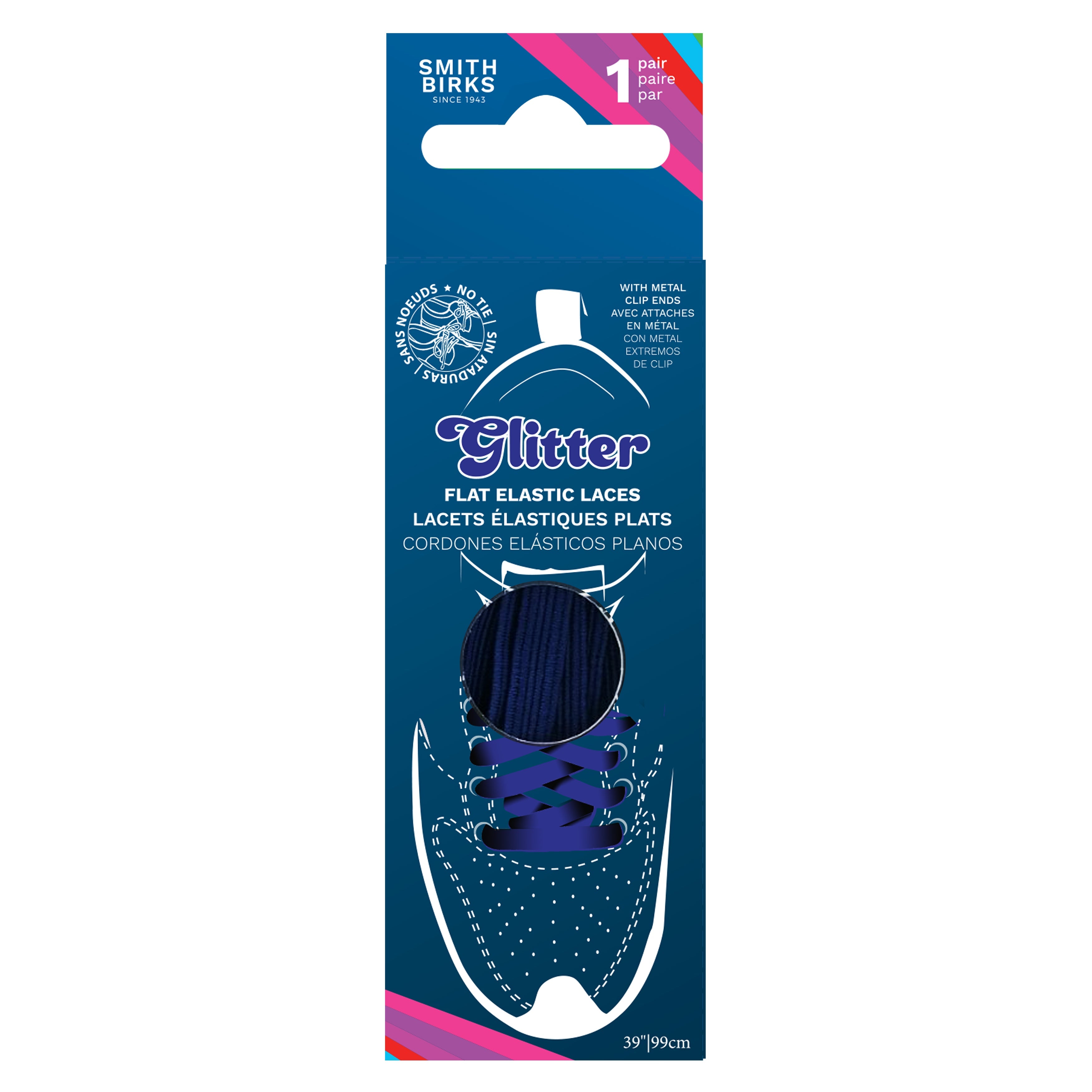 Smith Birks 1 Pair Flat Elastic Laces - Glitter Navy 39in