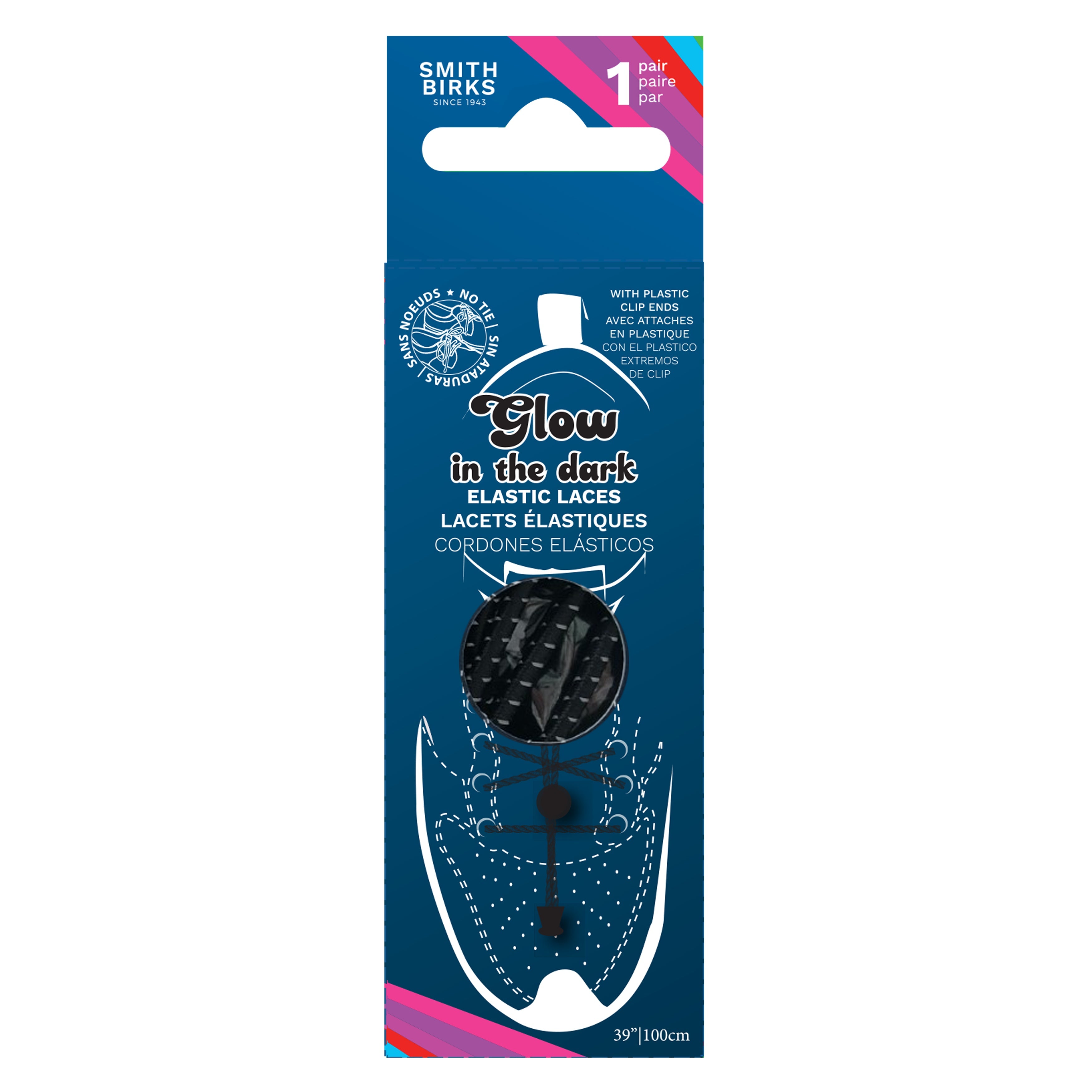 Smith Birks 1 Pair Elastic Laces - Glow in the Dark Black 39in