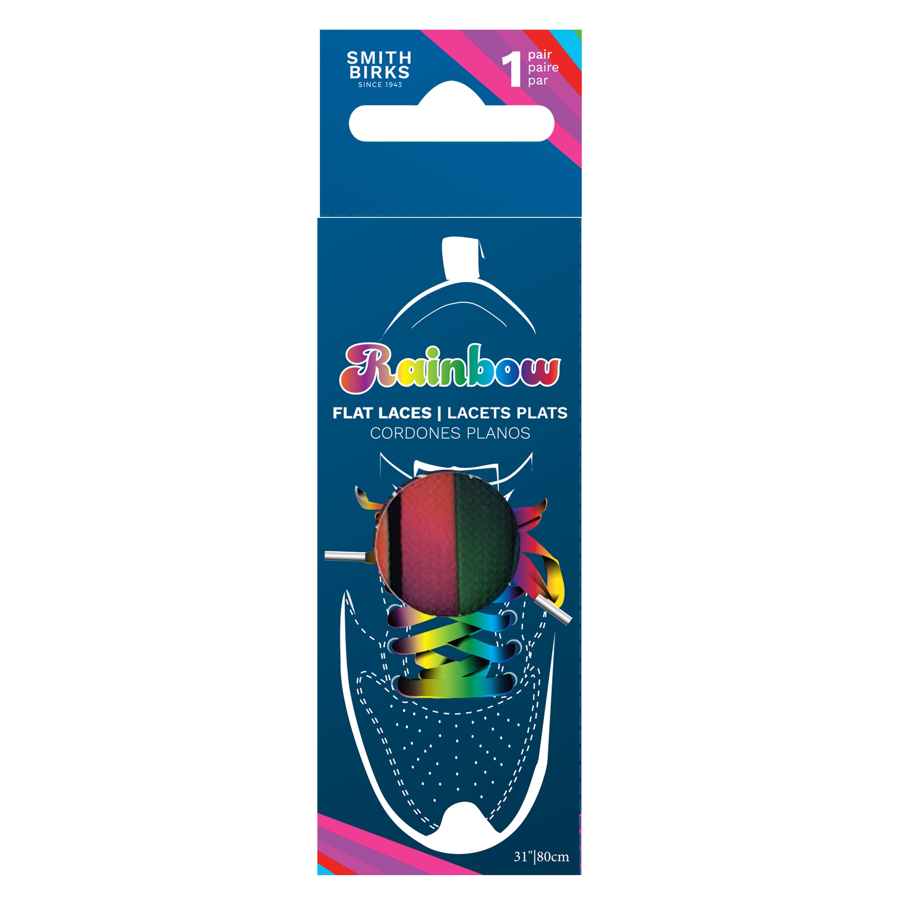 Smith Birks 1 Pair Flat Laces - Rainbow 31in