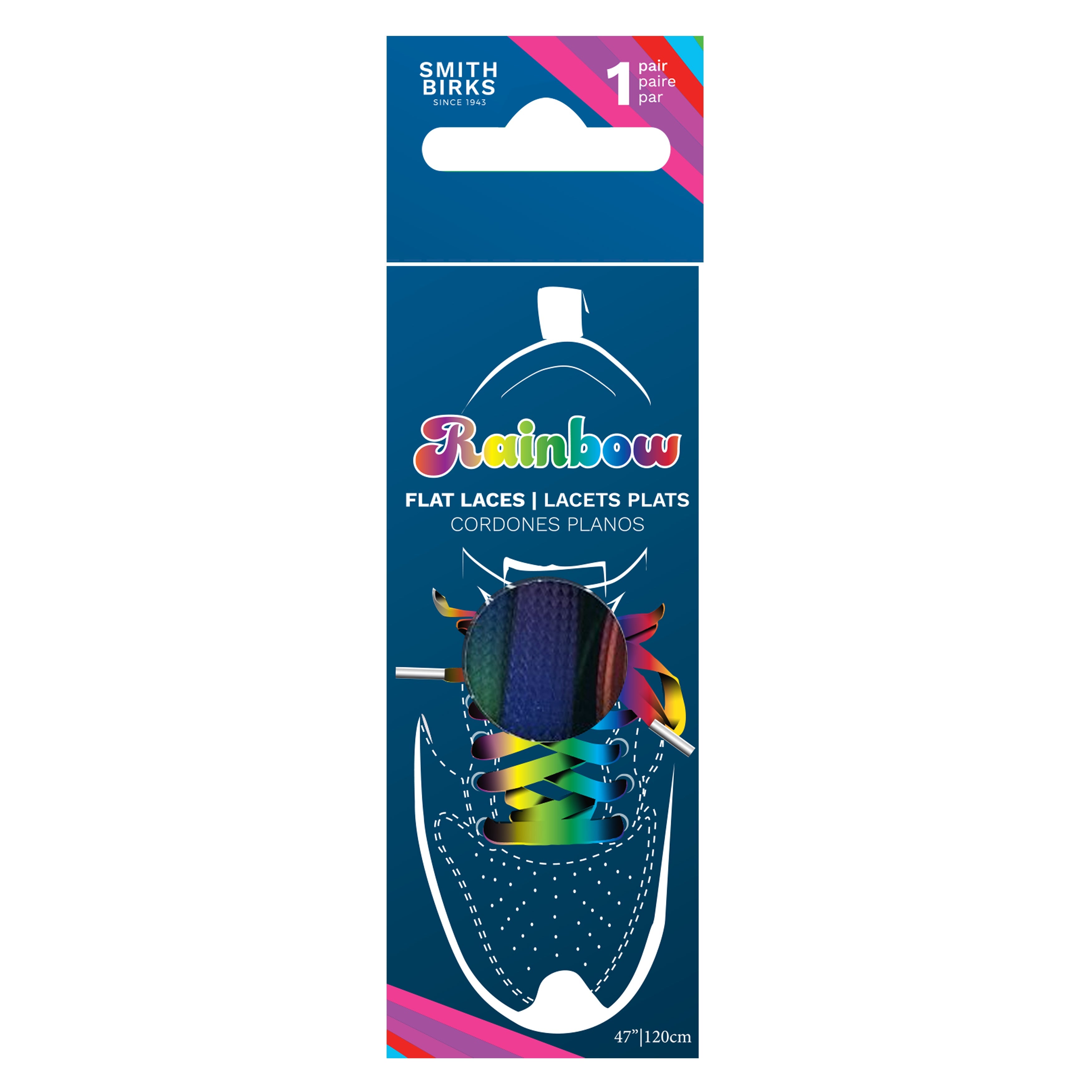 Smith Birks 1 Pair Flat Laces - Rainbow 47in 