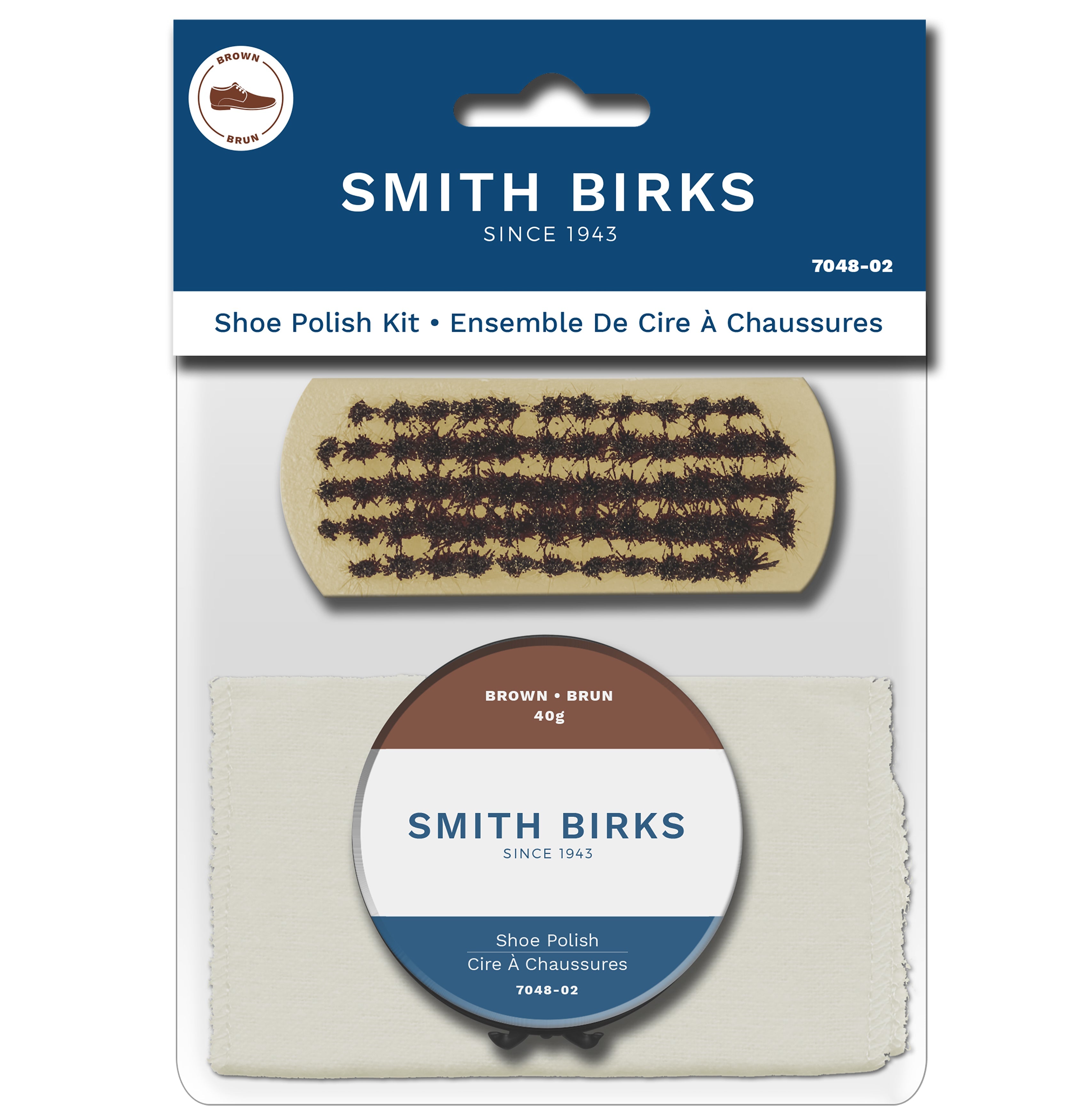 Smith Birks 3pcs Shoe Polish Kit - Brown 40g 3.5x1.5in Brush