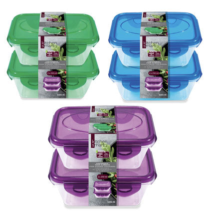 Kitchen Smart 2 Rectangular Food Storage Containers 4.8x3.2x2.1in (250ml) VRT 
