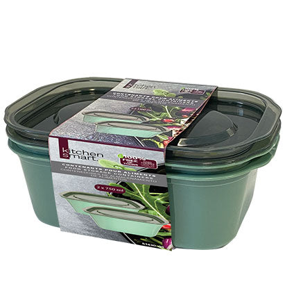 Kitchen Smart 2 Rectangular Food Storage Containers 6.3x4.2x3in (750ml)