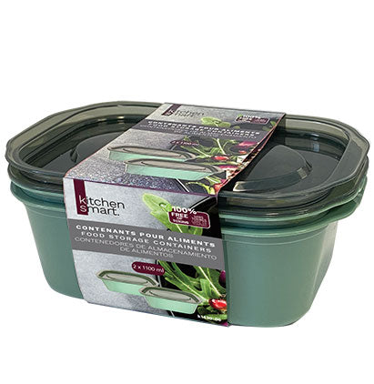 Kitchen Smart 2 Rectangular Food Storage Containers 7.8x5.2x2.6in (1100ml)
