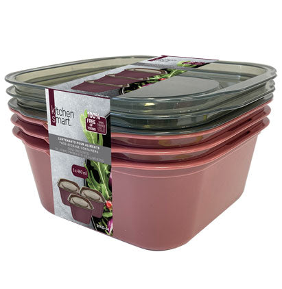 Kitchen Smart 3 Square Food Storage Containers 5.3x4.9x2in (480ml)