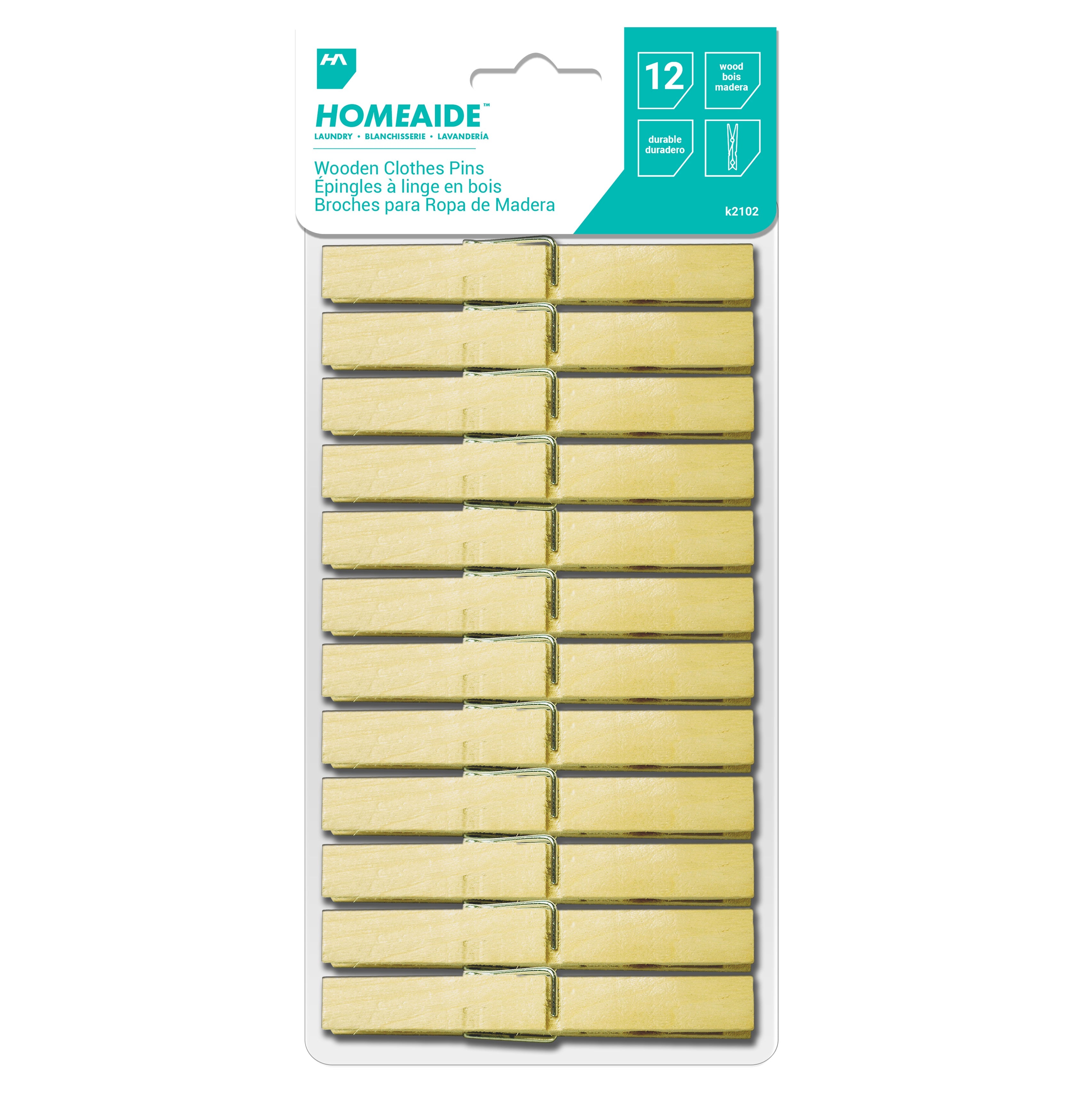Homeaide Laundry 12 Wooden Clothes Pins 3.8in