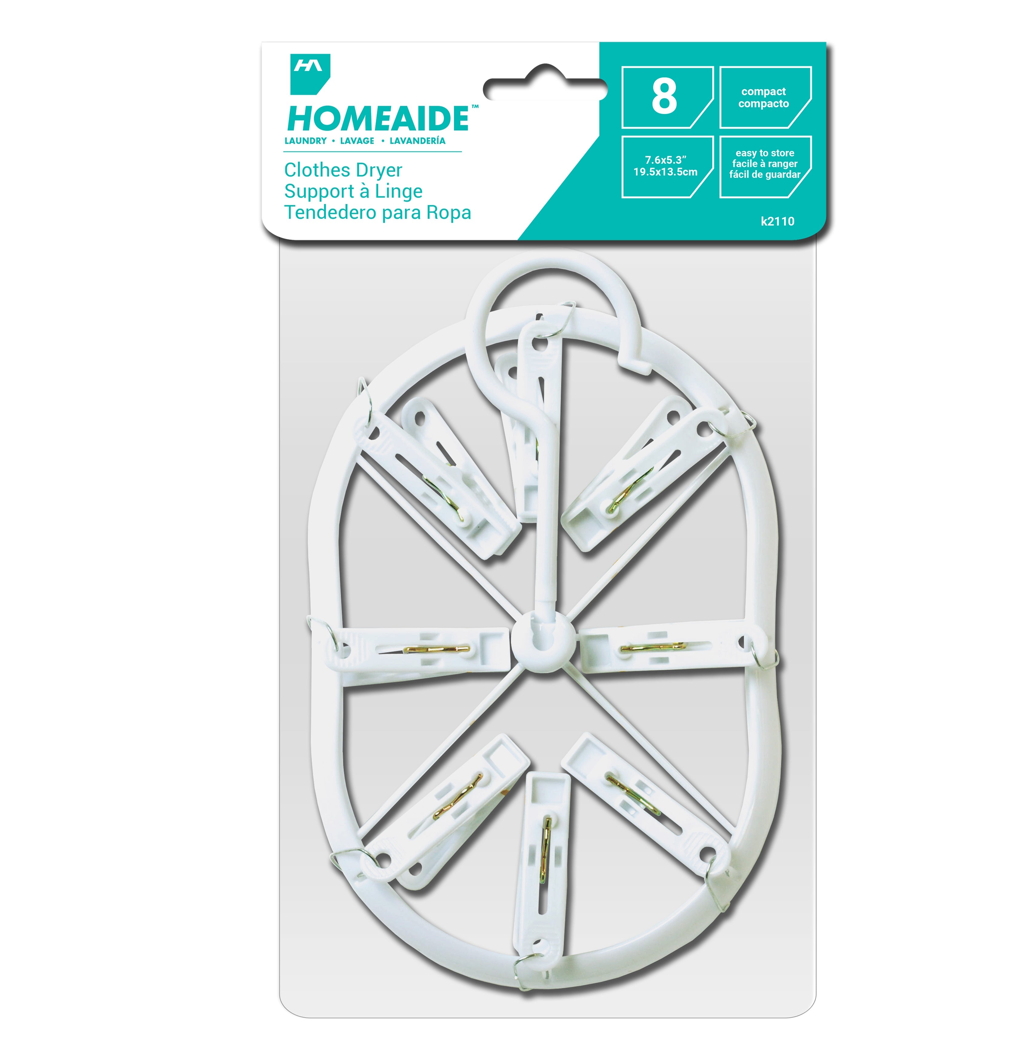 Homeaide Laundry White Plastic Clothes Dryer with 8 Pins 7.6x5.3in 