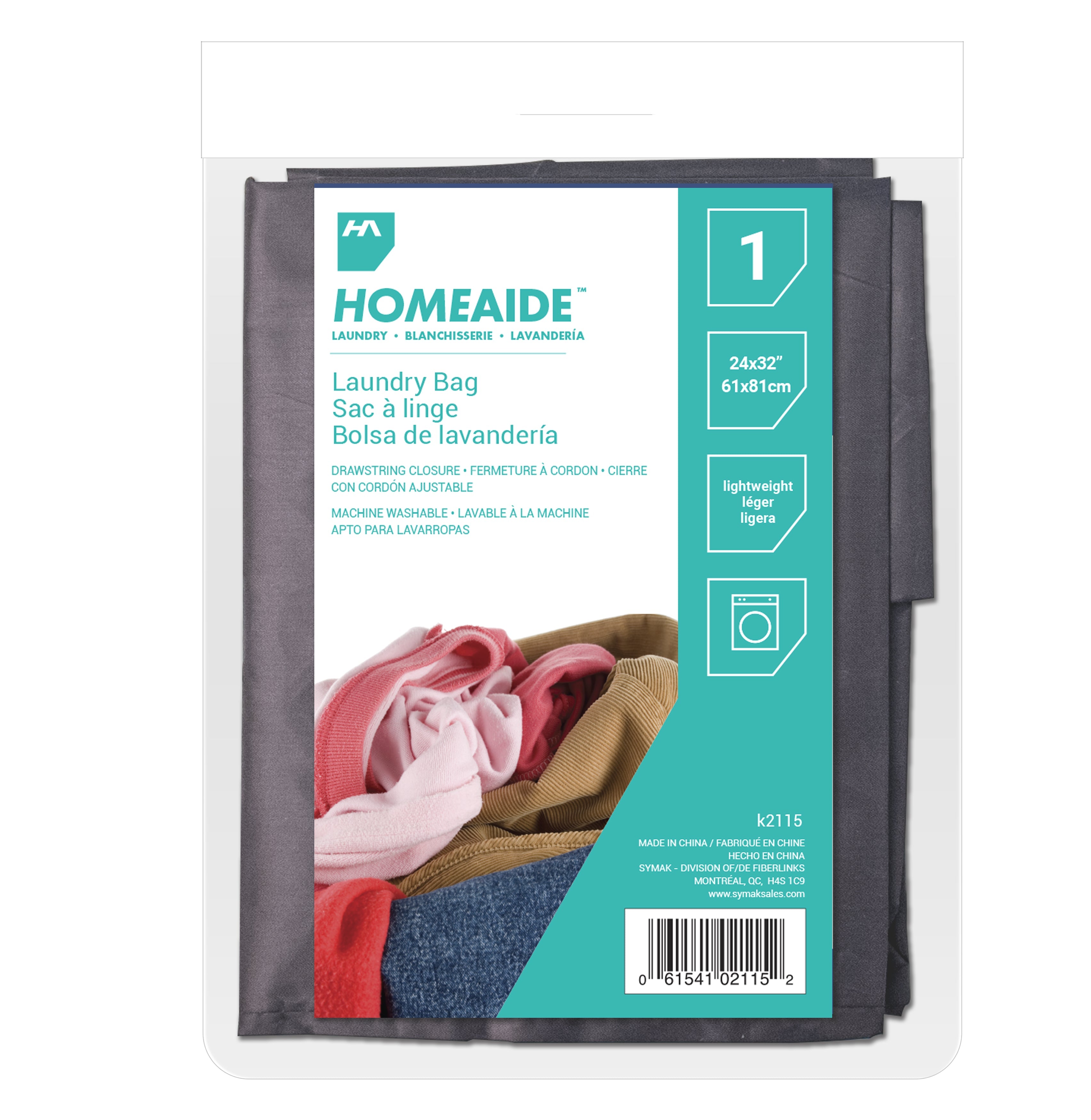 Homeaide Laundry Bag with Drawstring Closure - Polyester 24x32in