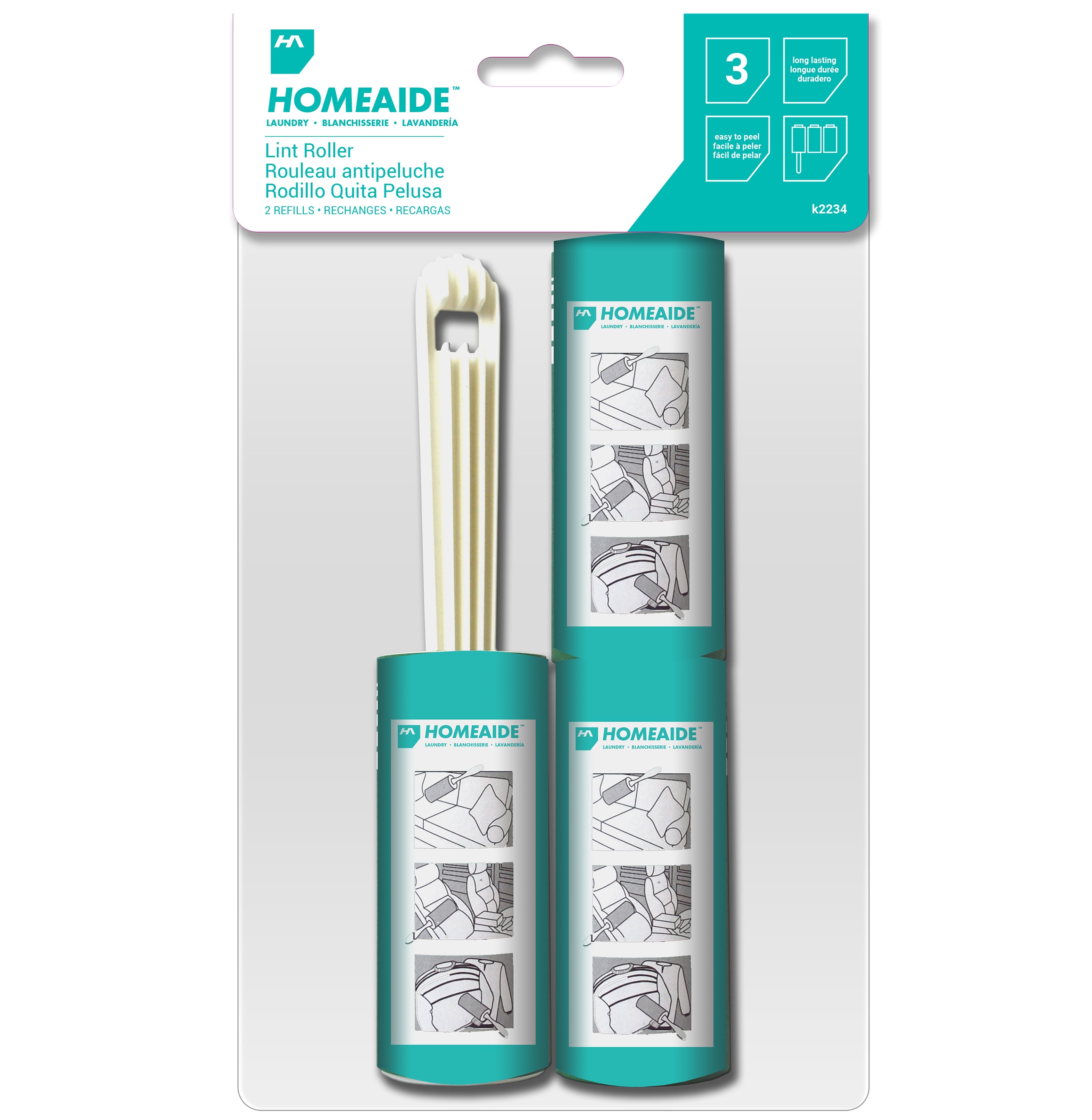 Homeaide Laundry 3pcs Lint Roller with 2 Refills 8in