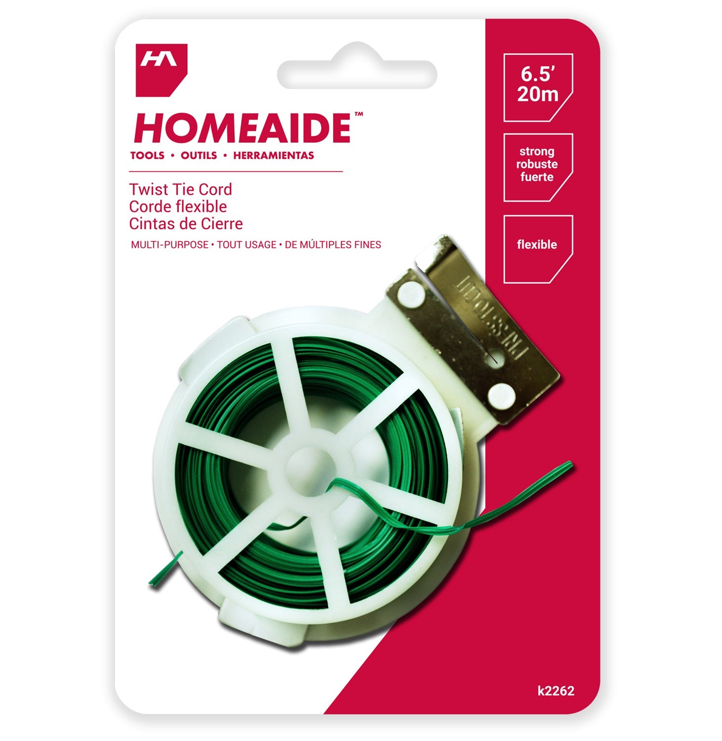 Homeaide Tool Green Twist Tie Cord 65ft (20m) 