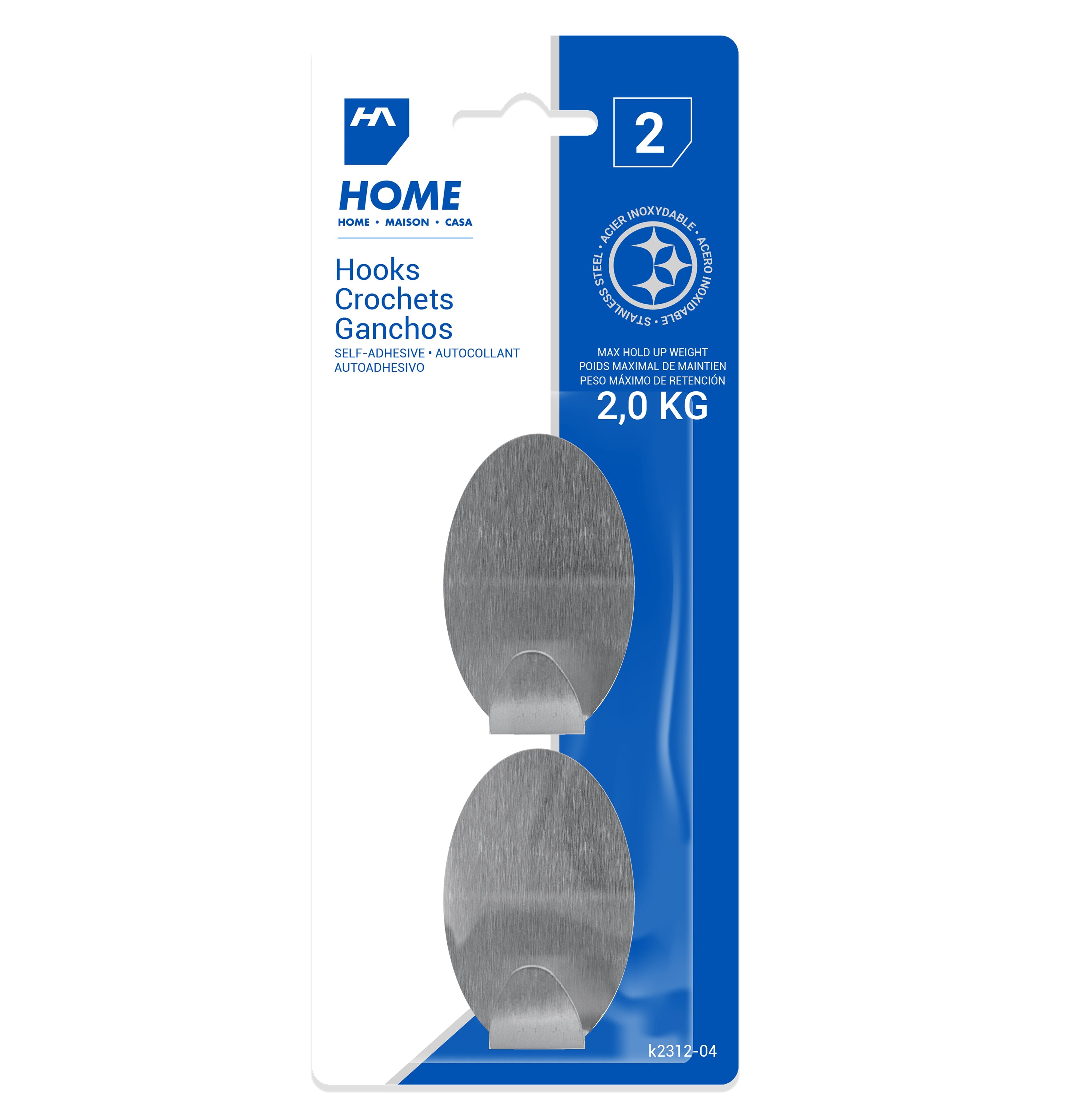 Homeaide 2 Self-adhesive Oval Metal Hooks 3x1.8in 