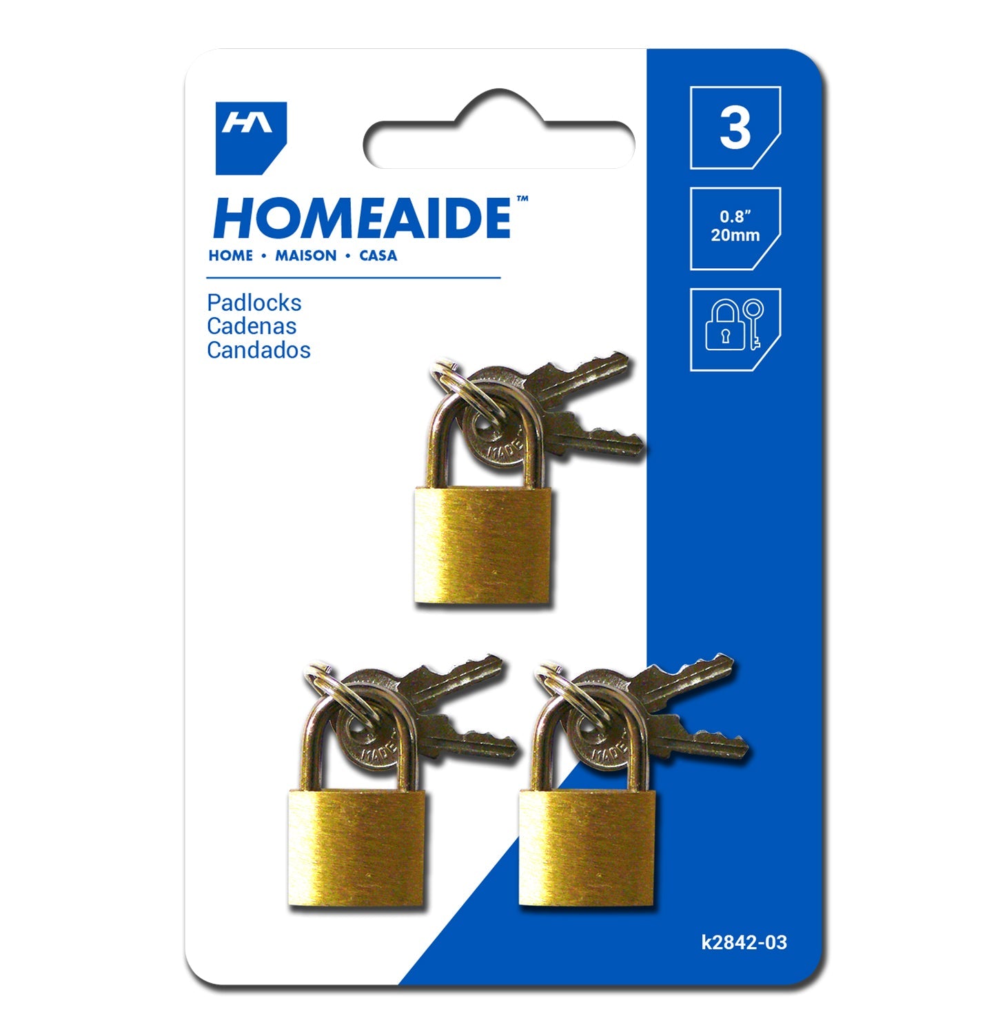 Homeaide 3 Brass Padlocks 0.8in (20mm) 