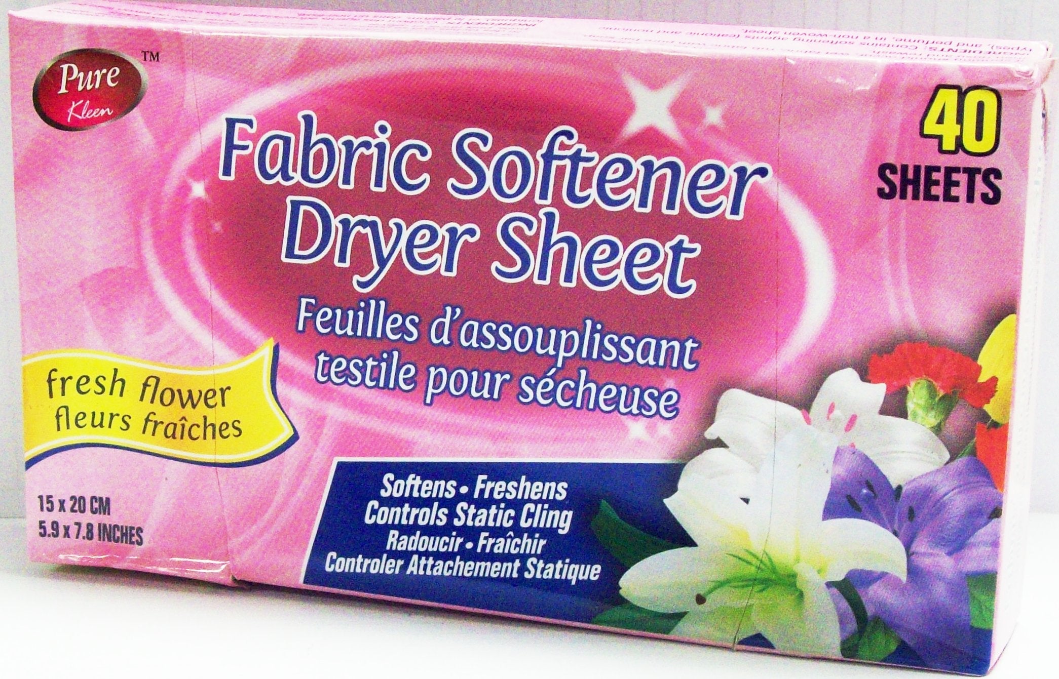 Pure Kleen Fabric Softener 40 Sheets - Fresh Flowers 5.9x7.8in