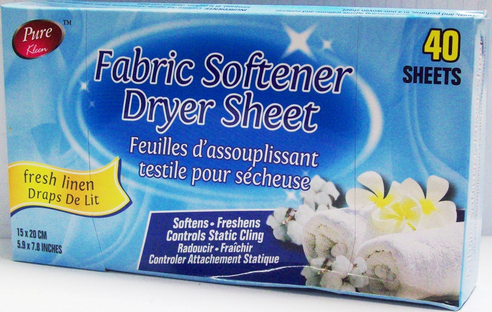 Pure Kleen Fabric Softener 40 Sheets - Fresh Linen 5.9x7.8in