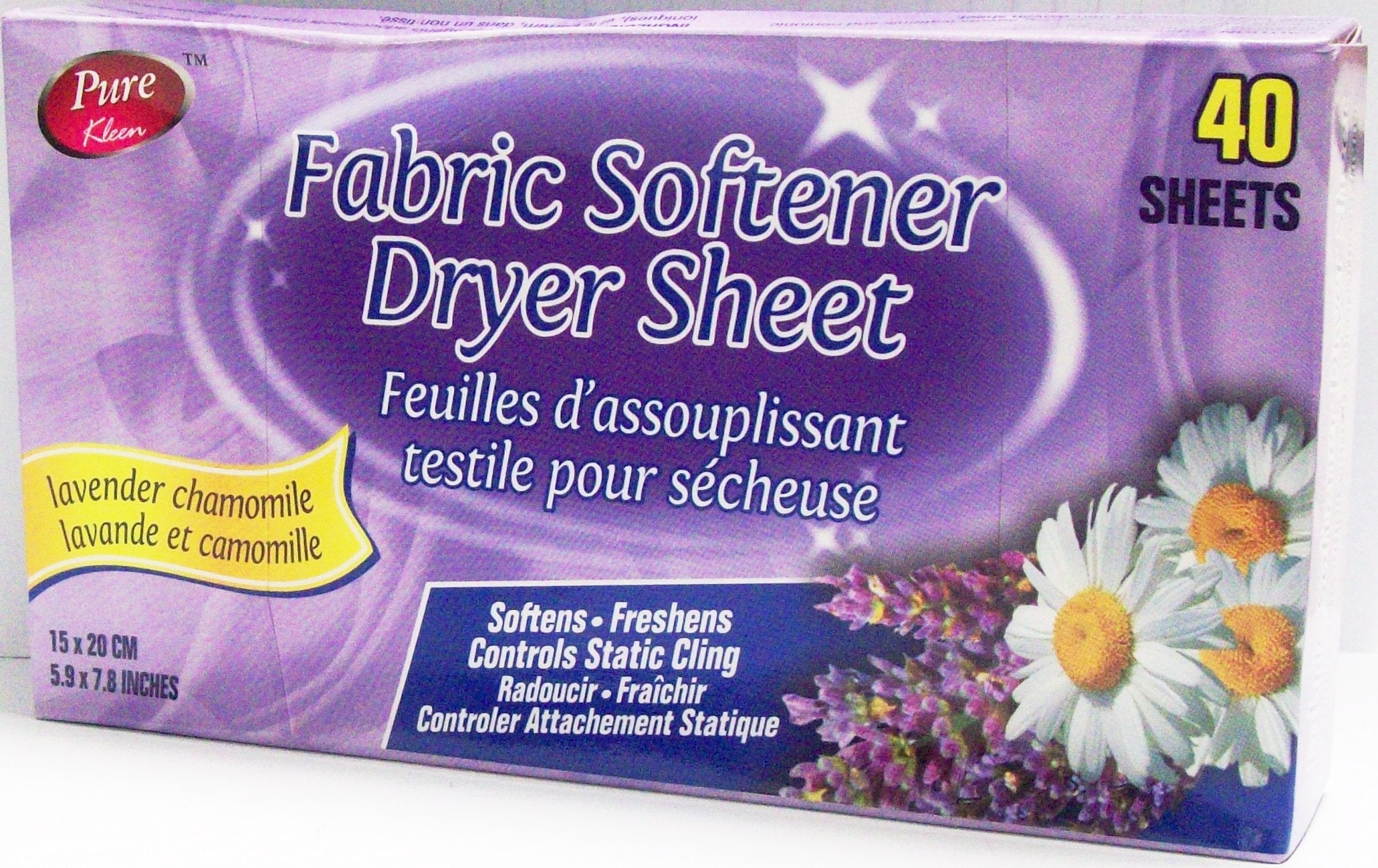 Pure Kleen Fabric Softener 40 Sheets - Lavender and Chamomile 5.9x7.8in